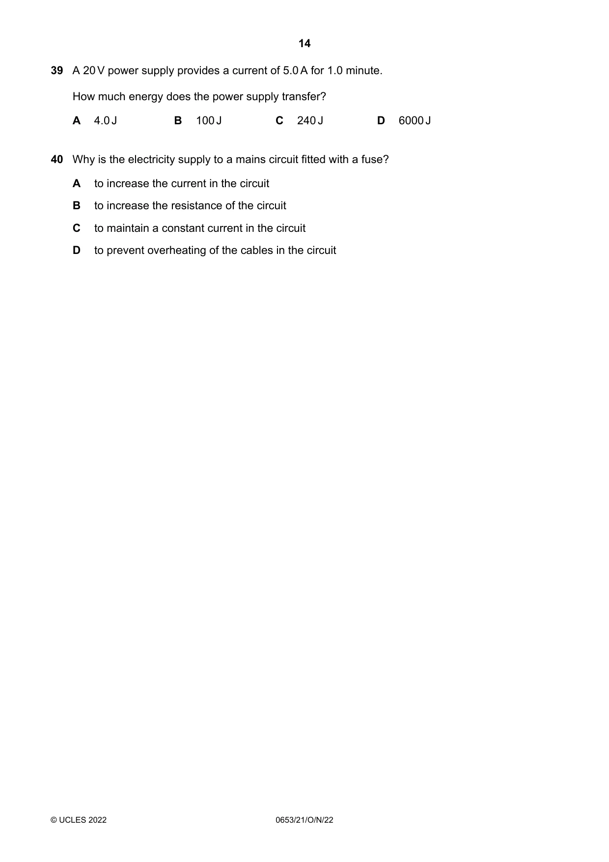 Cambridge IGCSE Science - Combined 0653 2022 Oct/Nov Paper 2 · Variant 1 question paper, page 14 of 16