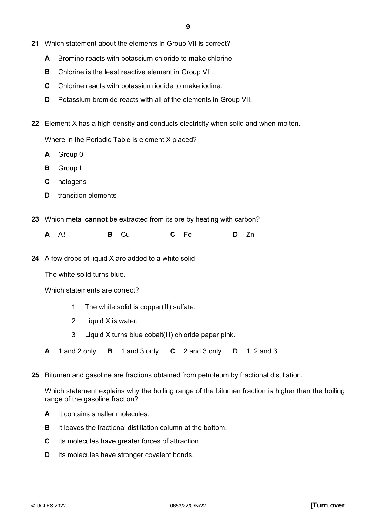 Cambridge IGCSE Science - Combined 0653 2022 Oct/Nov Paper 2 · Variant 2 question paper, page 9 of 16