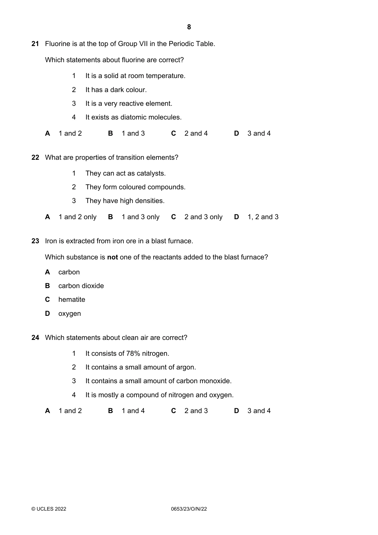 Cambridge IGCSE Science - Combined 0653 2022 Oct/Nov Paper 2 · Variant 3 question paper, page 8 of 16
