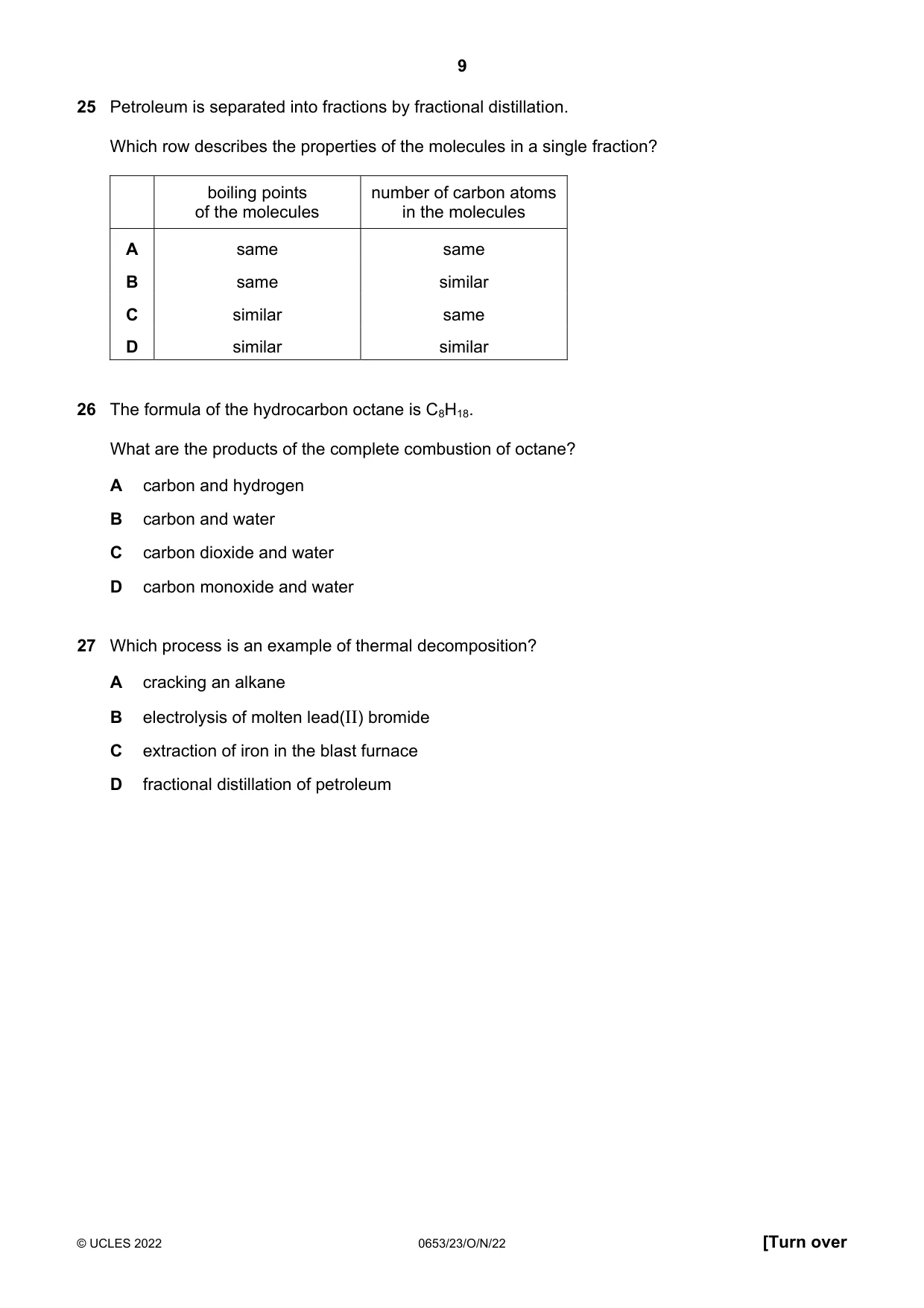 Cambridge IGCSE Science - Combined 0653 2022 Oct/Nov Paper 2 · Variant 3 question paper, page 9 of 16