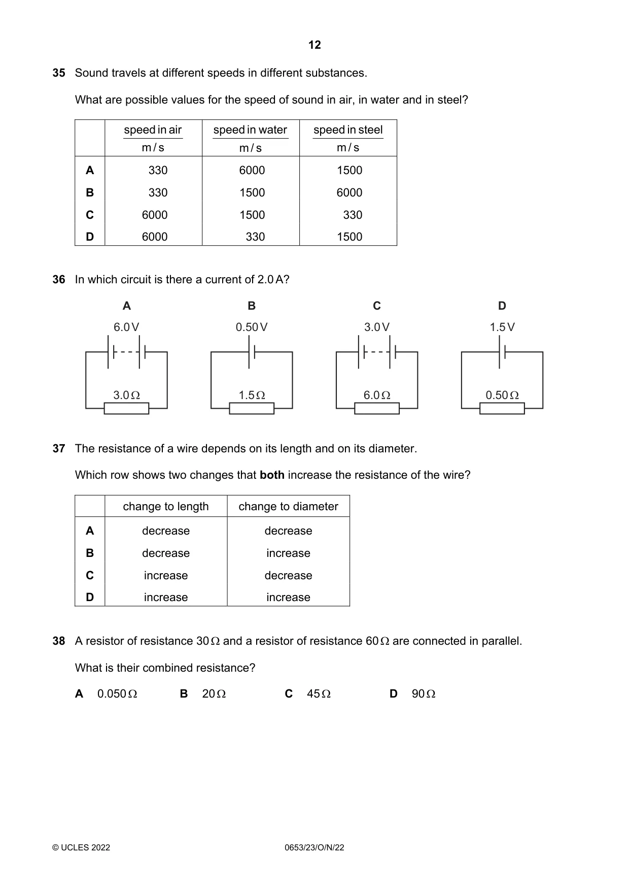 Cambridge IGCSE Science - Combined 0653 2022 Oct/Nov Paper 2 · Variant 3 question paper, page 12 of 16