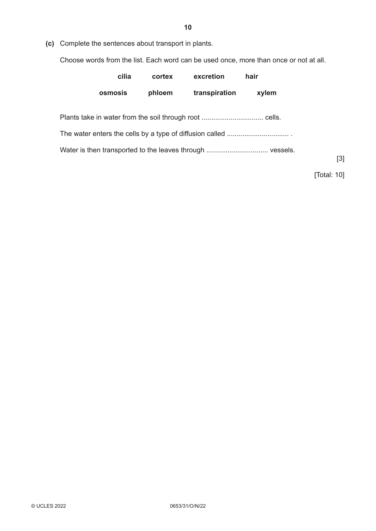 Cambridge IGCSE Science - Combined 0653 2022 Oct/Nov Paper 3 · Variant 1 question paper, page 10 of 24