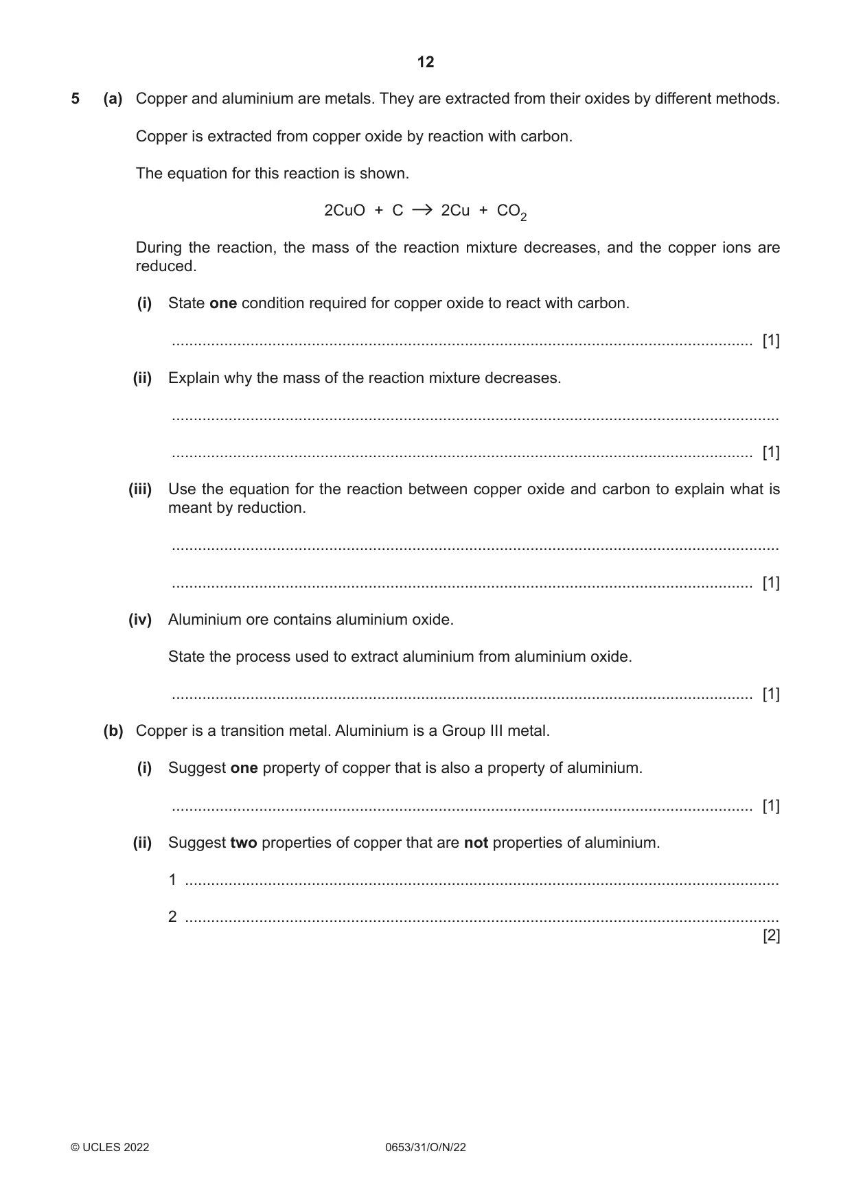 Cambridge IGCSE Science - Combined 0653 2022 Oct/Nov Paper 3 · Variant 1 question paper, page 12 of 24