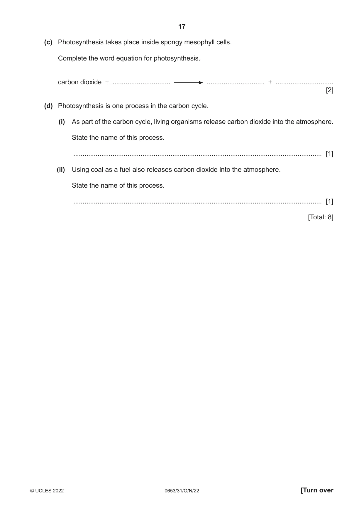 Cambridge IGCSE Science - Combined 0653 2022 Oct/Nov Paper 3 · Variant 1 question paper, page 17 of 24