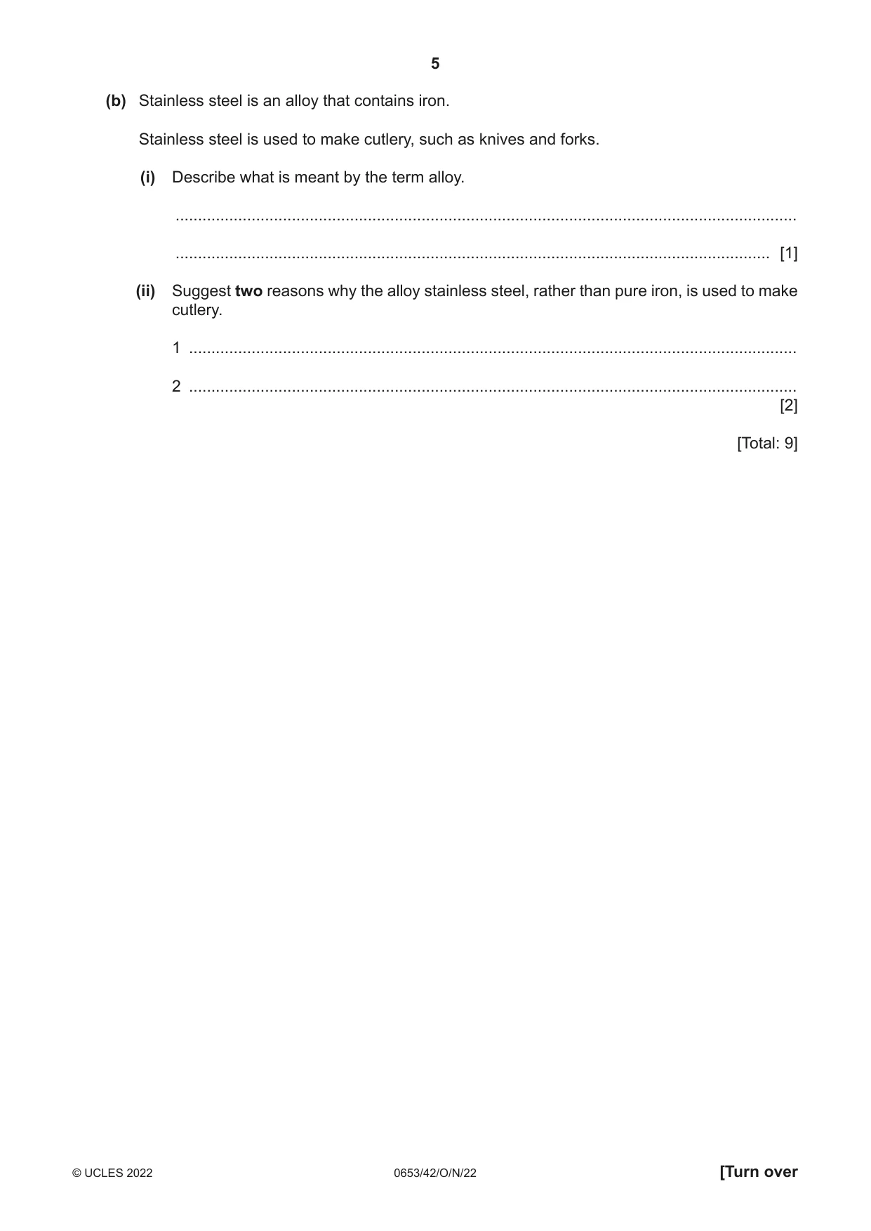 Cambridge IGCSE Science - Combined 0653 2022 Oct/Nov Paper 4 · Variant 2 question paper, page 5 of 20