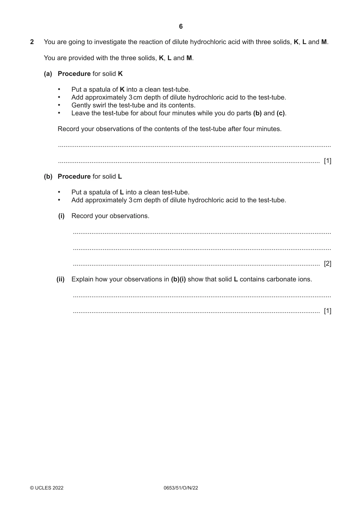 Cambridge IGCSE Science - Combined 0653 2022 Oct/Nov Paper 5 · Variant 1 question paper, page 6 of 16
