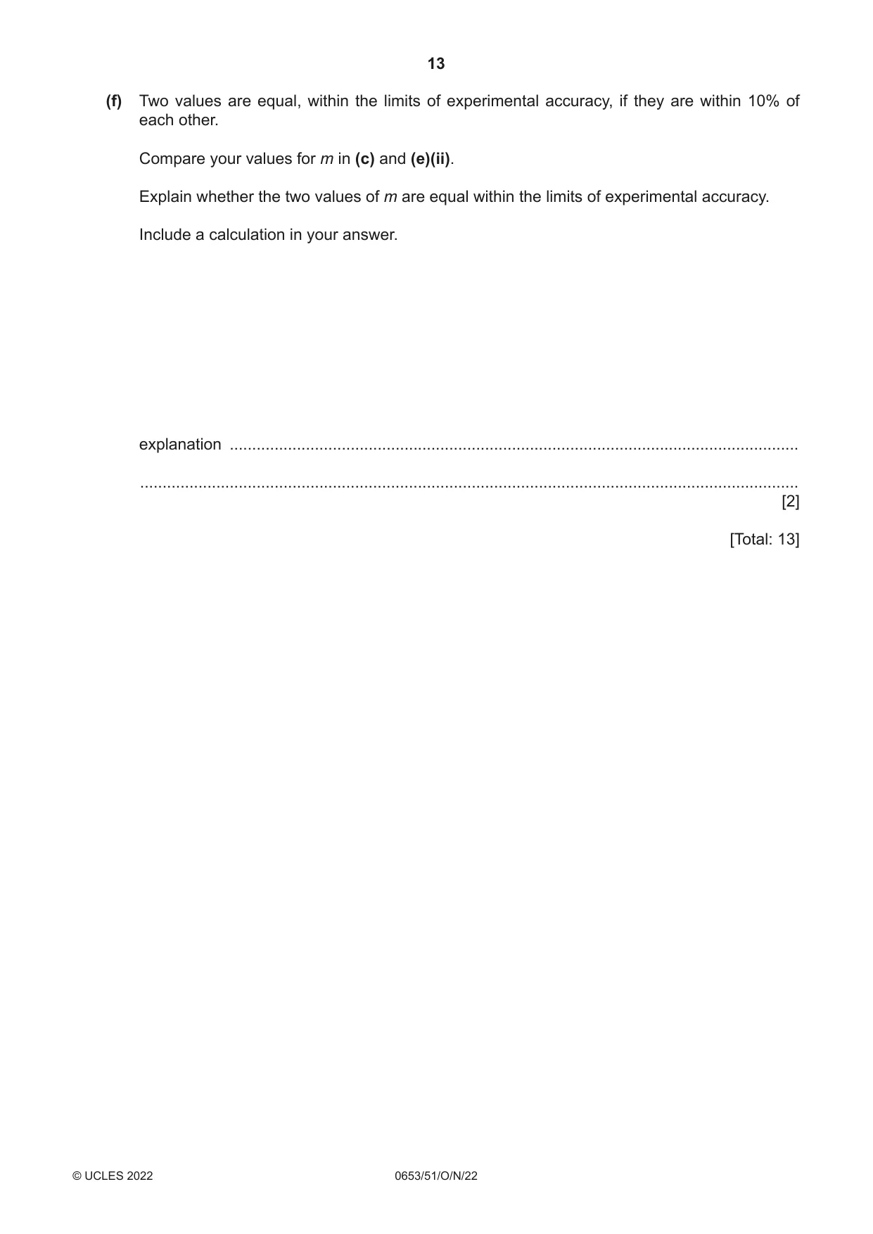 Cambridge IGCSE Science - Combined 0653 2022 Oct/Nov Paper 5 · Variant 1 question paper, page 13 of 16