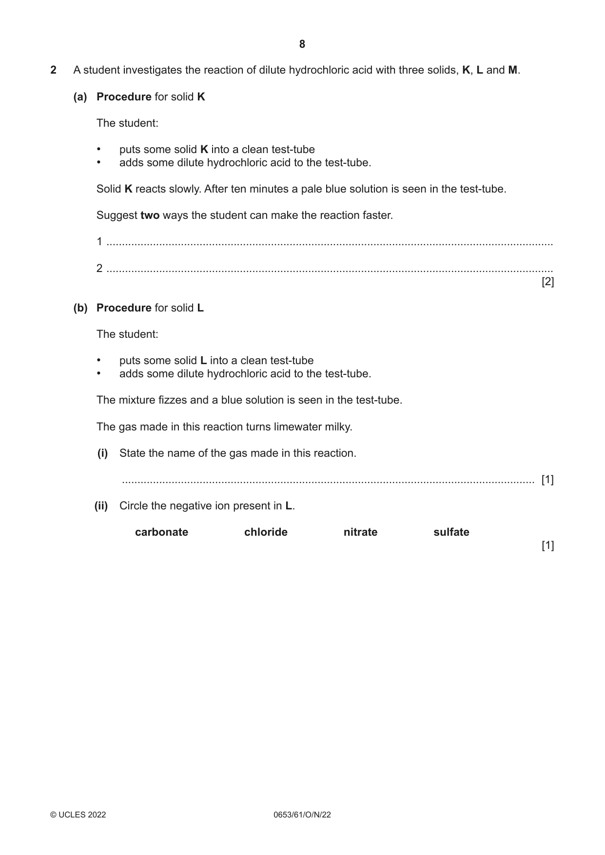 Cambridge IGCSE Science - Combined 0653 2022 Oct/Nov Paper 6 · Variant 1 question paper, page 8 of 16