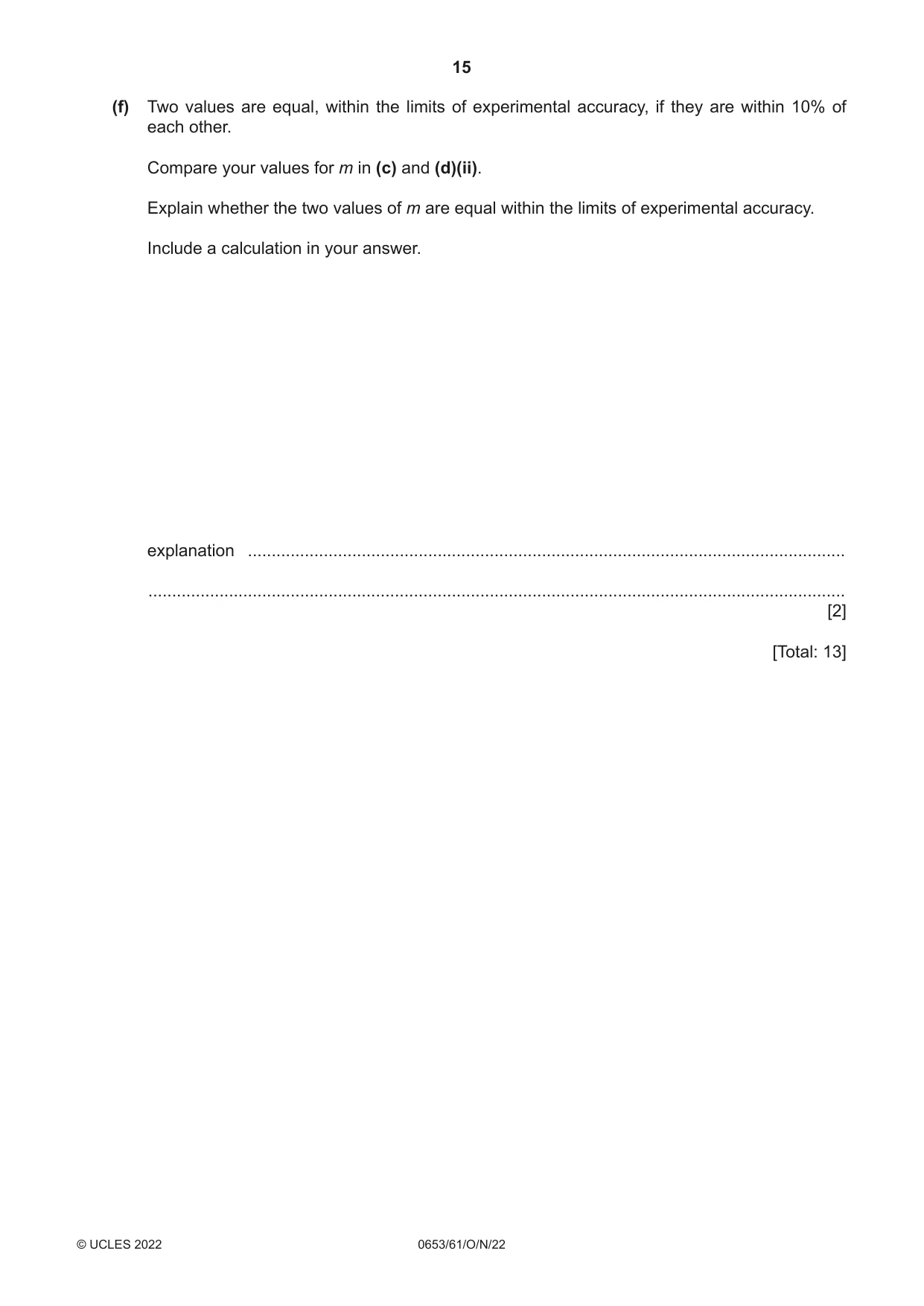 Cambridge IGCSE Science - Combined 0653 2022 Oct/Nov Paper 6 · Variant 1 question paper, page 15 of 16