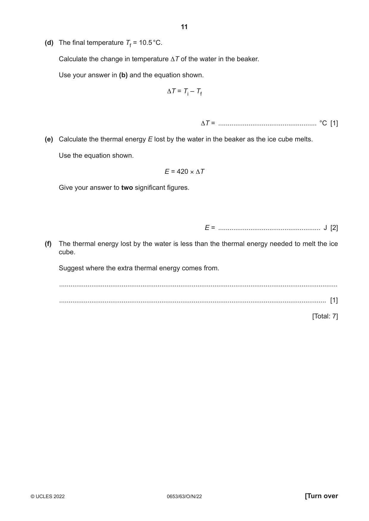 Cambridge IGCSE Science - Combined 0653 2022 Oct/Nov Paper 6 · Variant 3 question paper, page 11 of 16