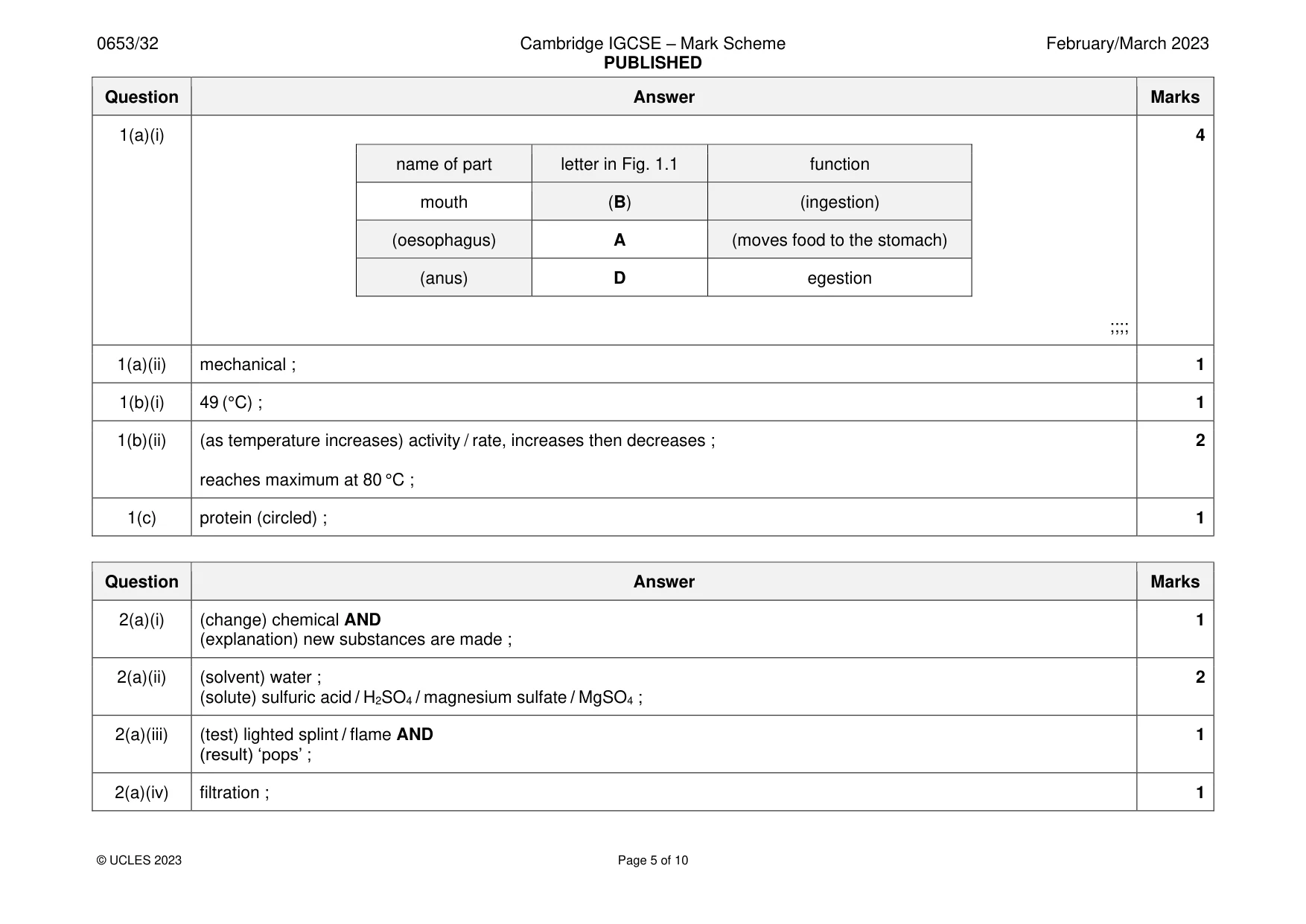 Mark scheme, page 5 of 10