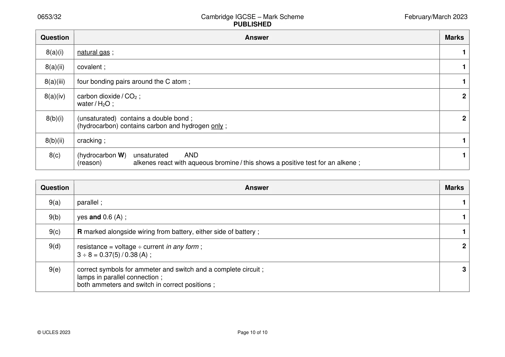Mark scheme, page 10 of 10