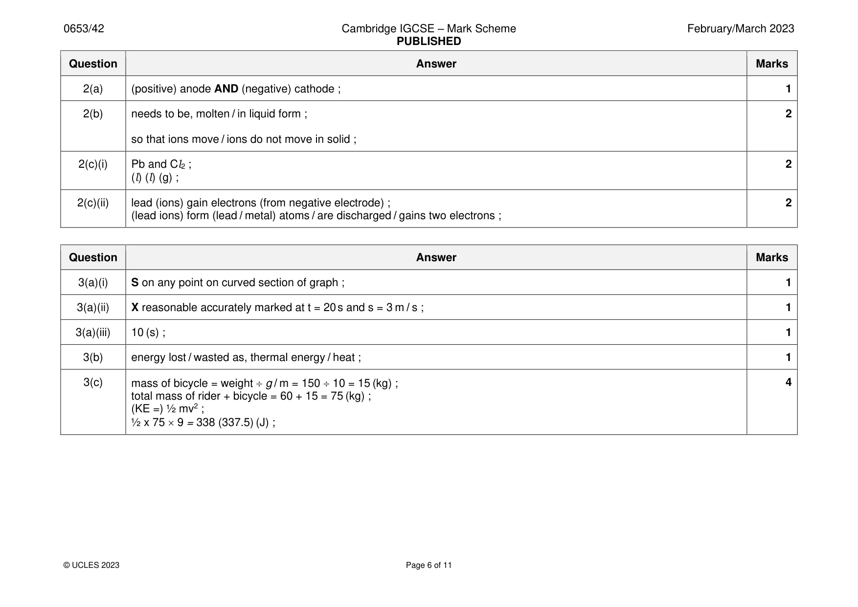Mark scheme, page 6 of 11