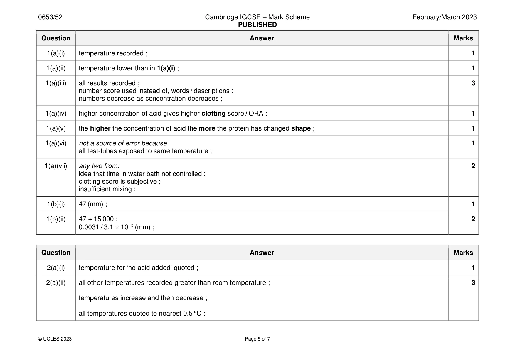 Mark scheme, page 5 of 7