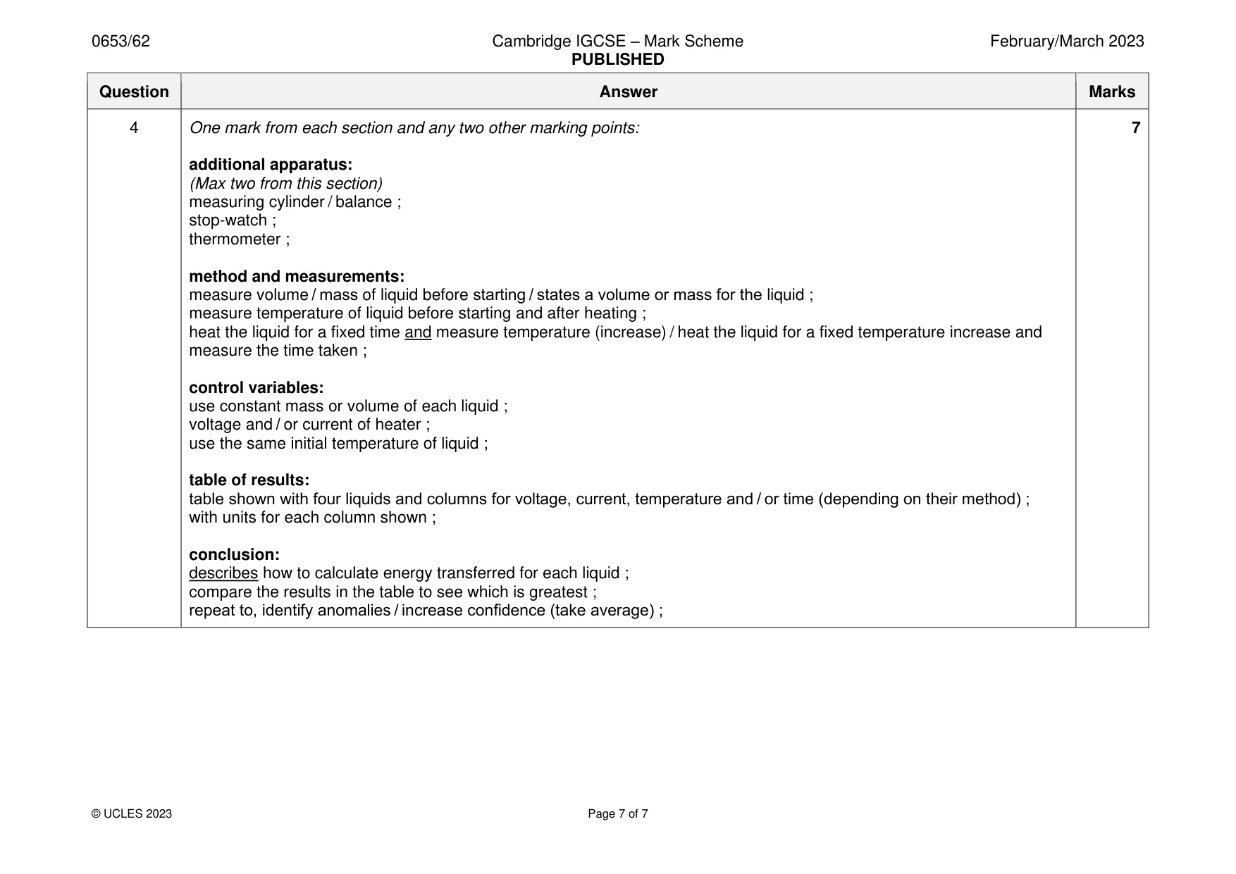 Mark scheme, page 7 of 7