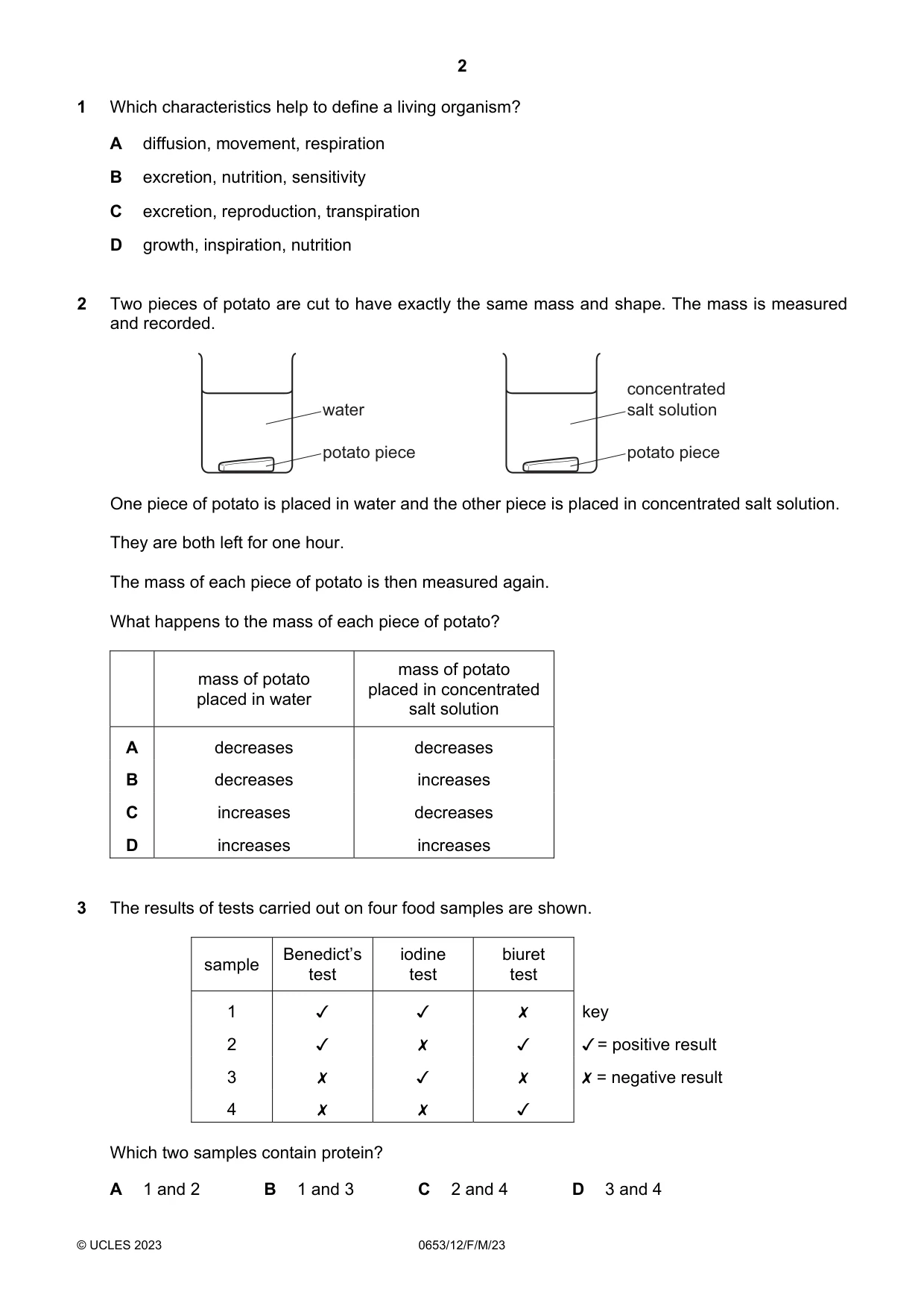 Cambridge IGCSE Science - Combined 0653 2023 Feb/March Paper 1 · Variant 2 question paper, page 2 of 16