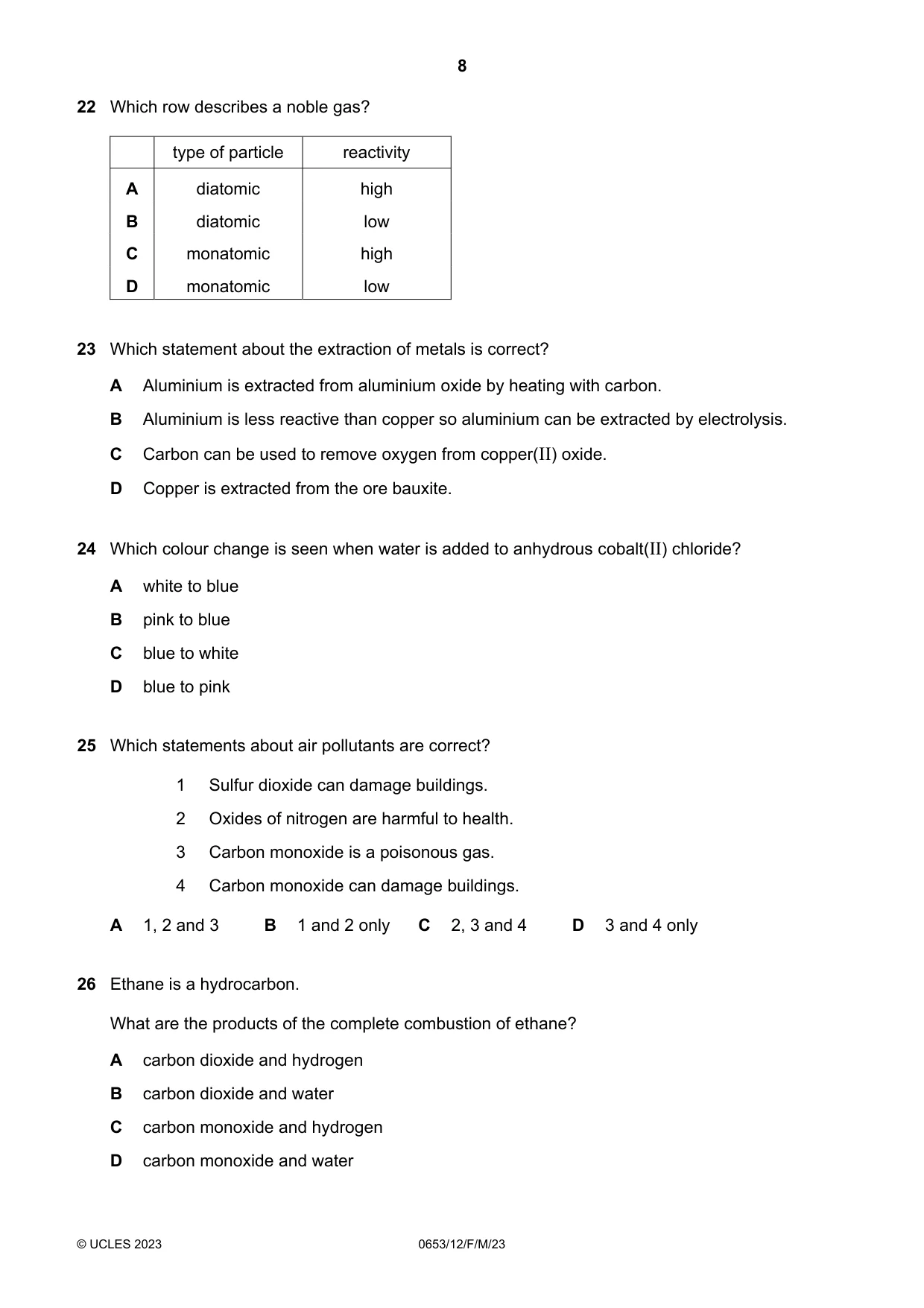 Cambridge IGCSE Science - Combined 0653 2023 Feb/March Paper 1 · Variant 2 question paper, page 8 of 16