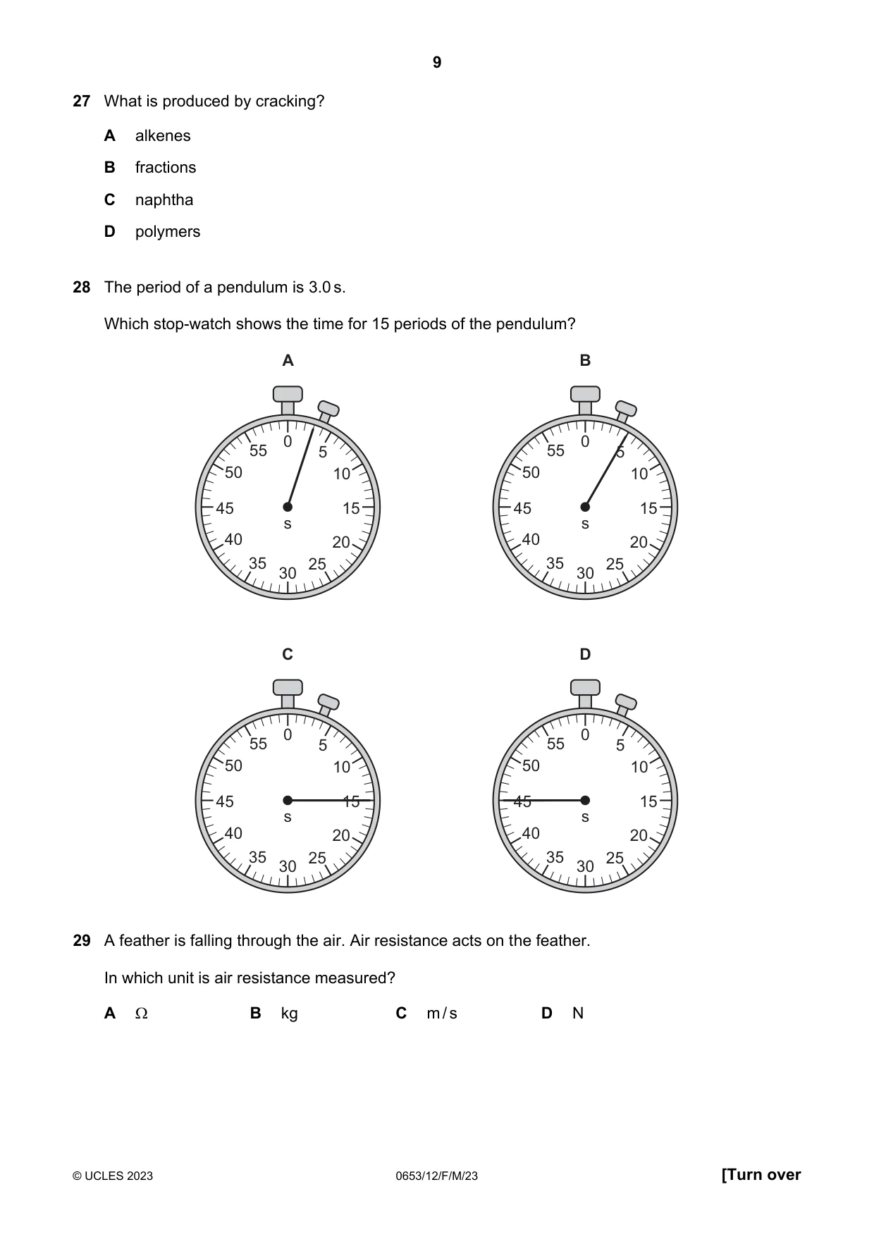Cambridge IGCSE Science - Combined 0653 2023 Feb/March Paper 1 · Variant 2 question paper, page 9 of 16