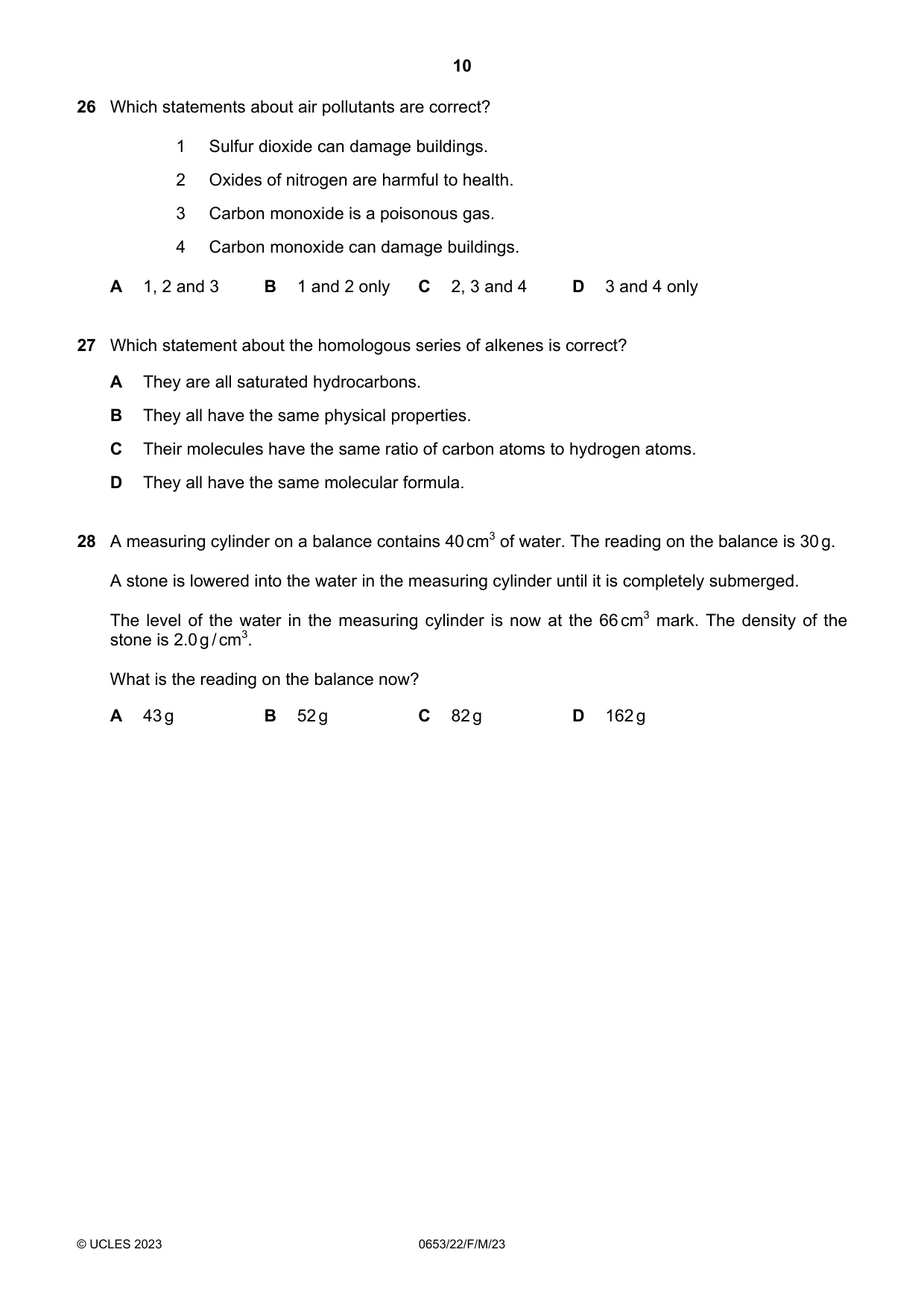 Cambridge IGCSE Science - Combined 0653 2023 Feb/March Paper 2 · Variant 2 question paper, page 10 of 16