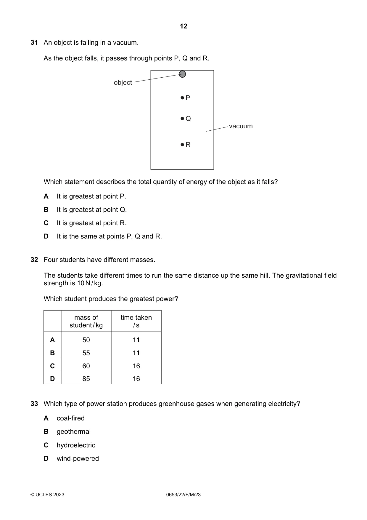 Cambridge IGCSE Science - Combined 0653 2023 Feb/March Paper 2 · Variant 2 question paper, page 12 of 16