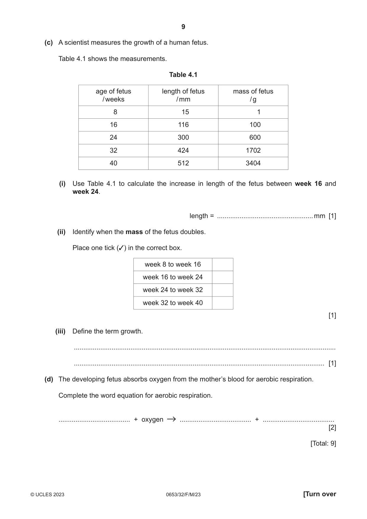 Cambridge IGCSE Science - Combined 0653 2023 Feb/March Paper 3 · Variant 2 question paper, page 9 of 20
