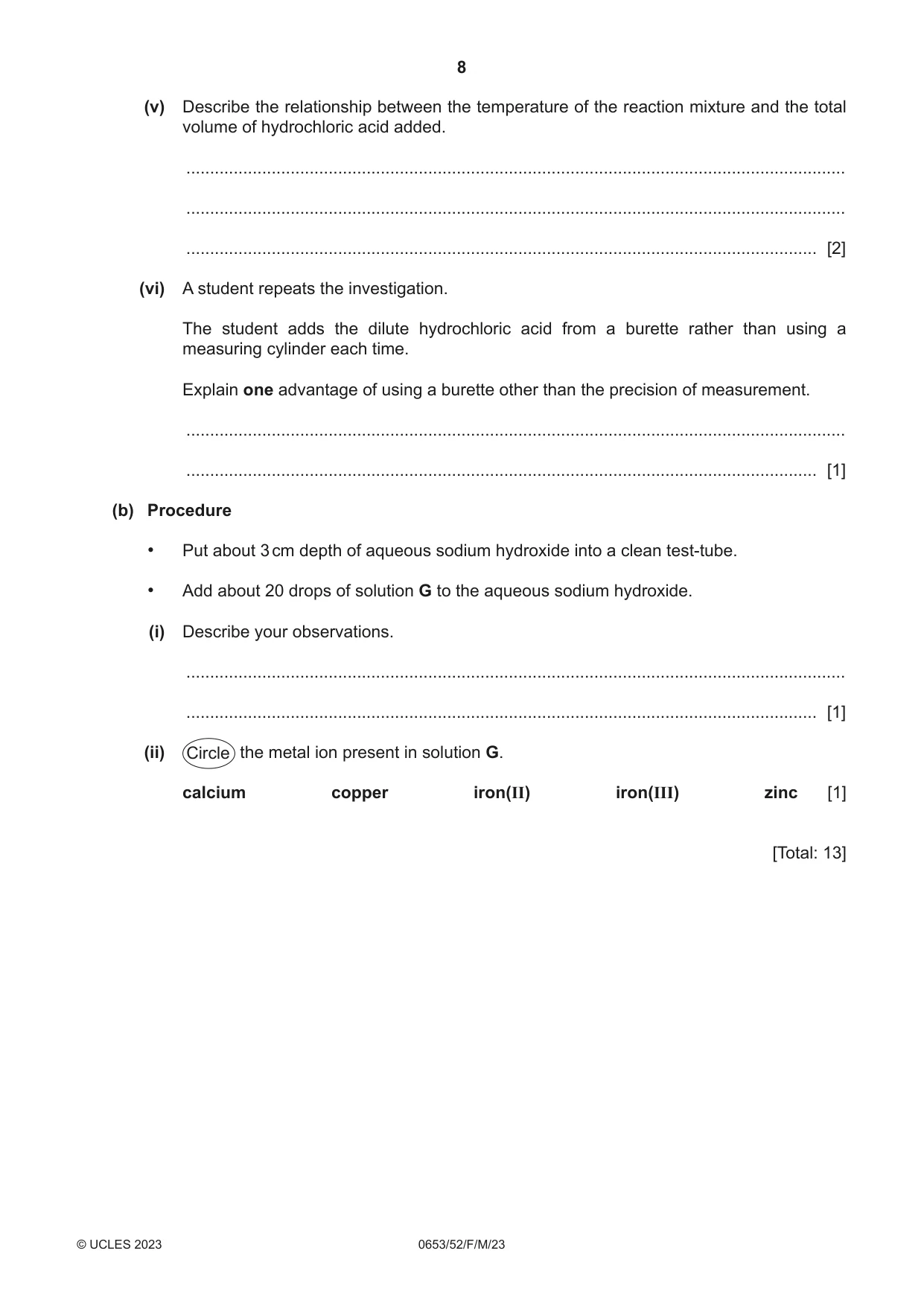 Cambridge IGCSE Science - Combined 0653 2023 Feb/March Paper 5 · Variant 2 question paper, page 8 of 16
