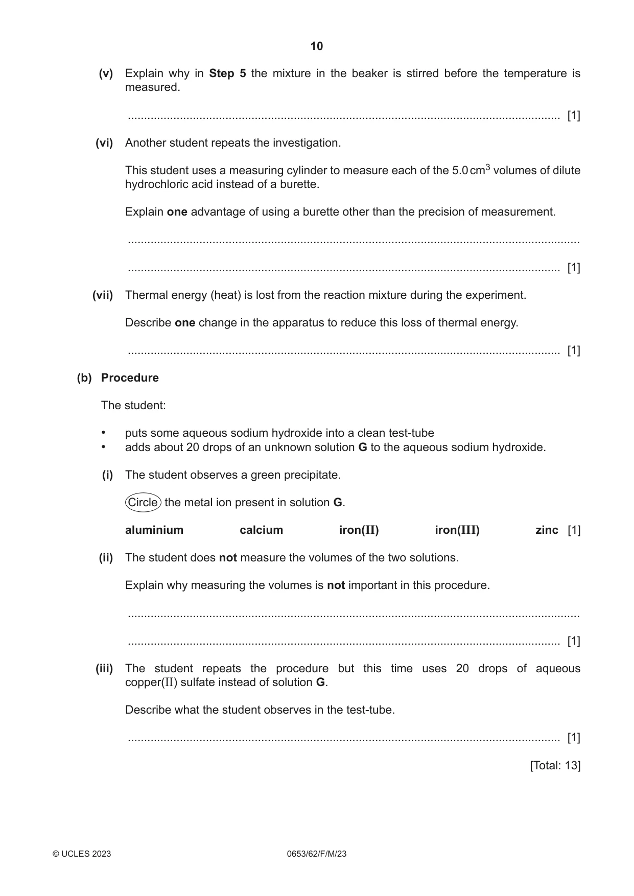 Cambridge IGCSE Science - Combined 0653 2023 Feb/March Paper 6 · Variant 2 question paper, page 10 of 16
