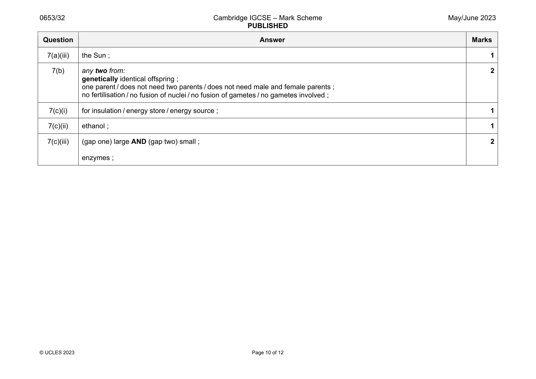 Mark scheme, page 10 of 12