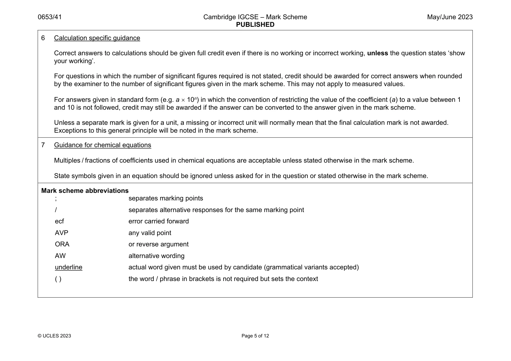 Mark scheme, page 5 of 12