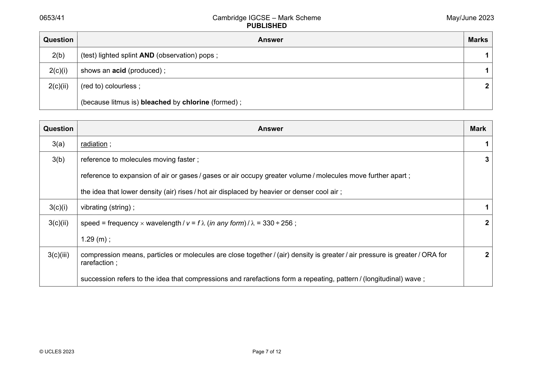 Mark scheme, page 7 of 12