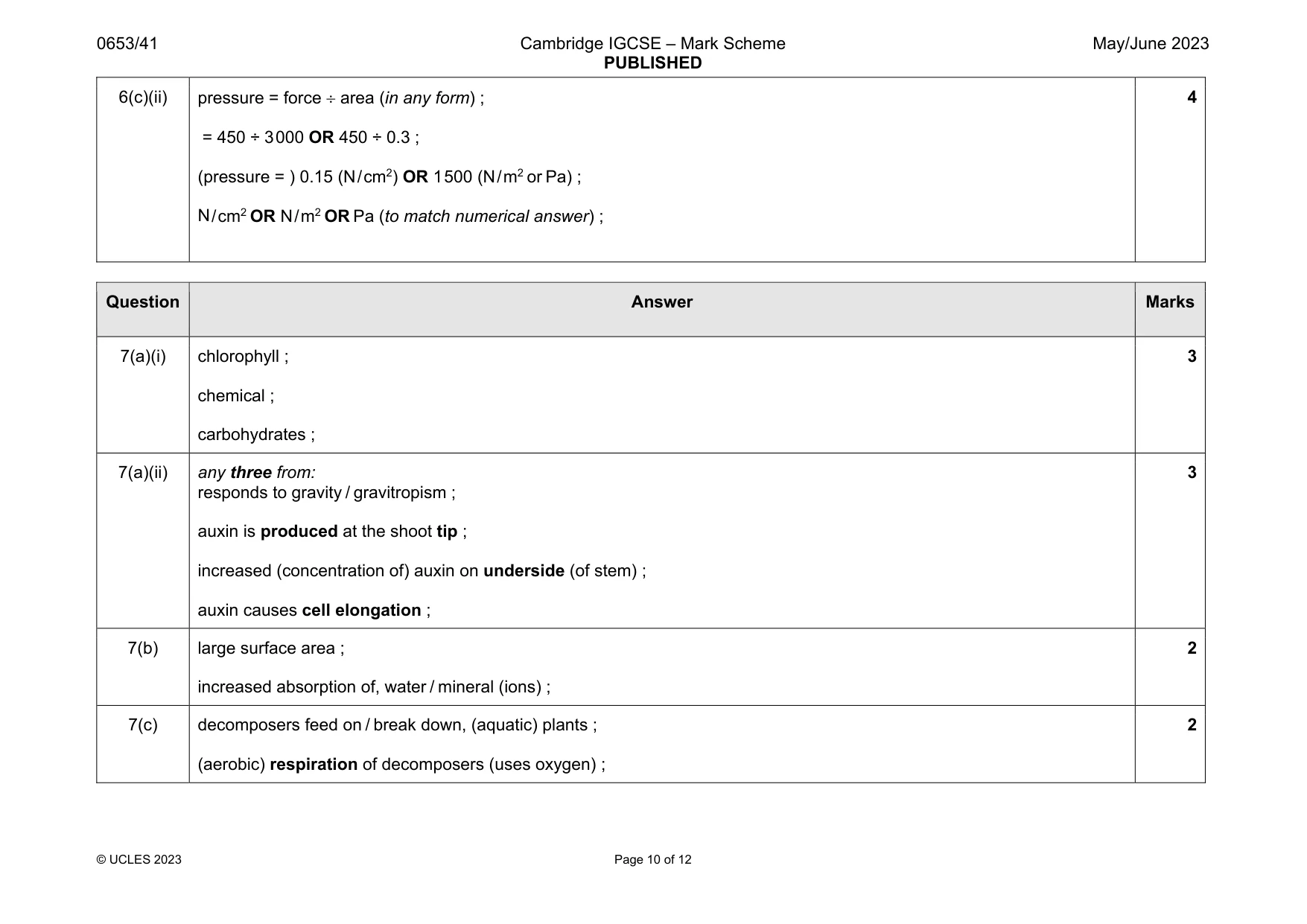 Mark scheme, page 10 of 12