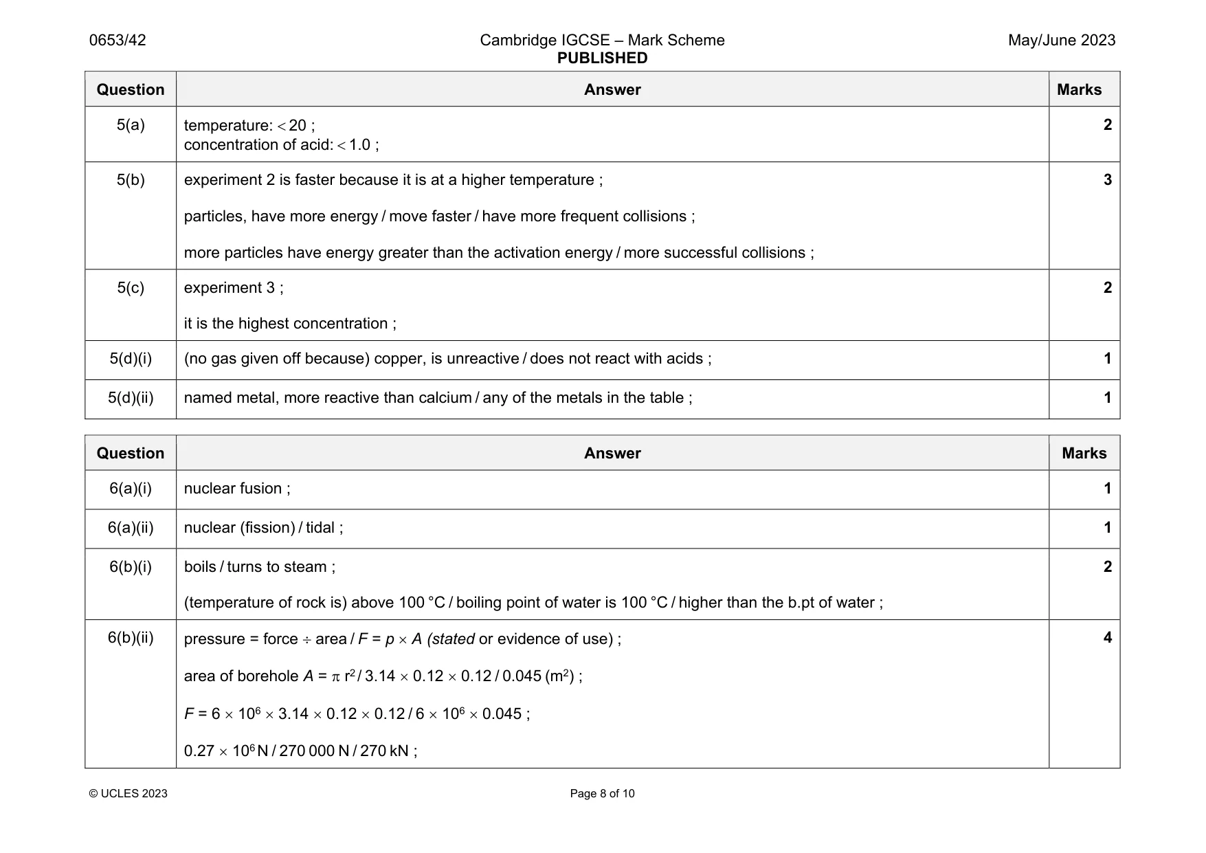 Mark scheme, page 8 of 10