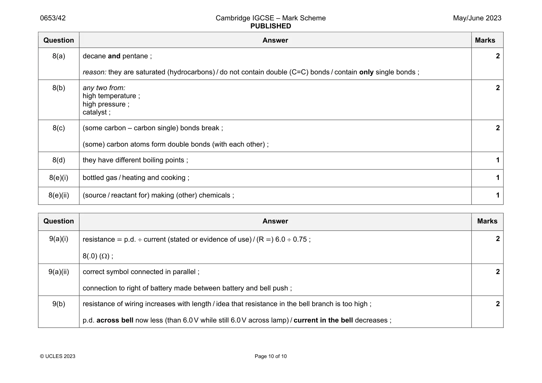 Mark scheme, page 10 of 10