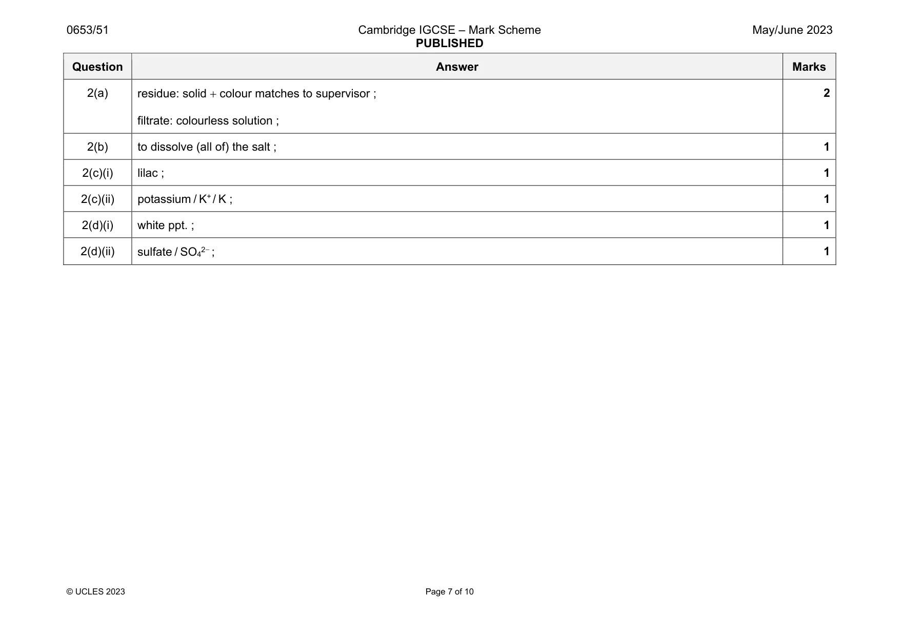 Mark scheme, page 7 of 10
