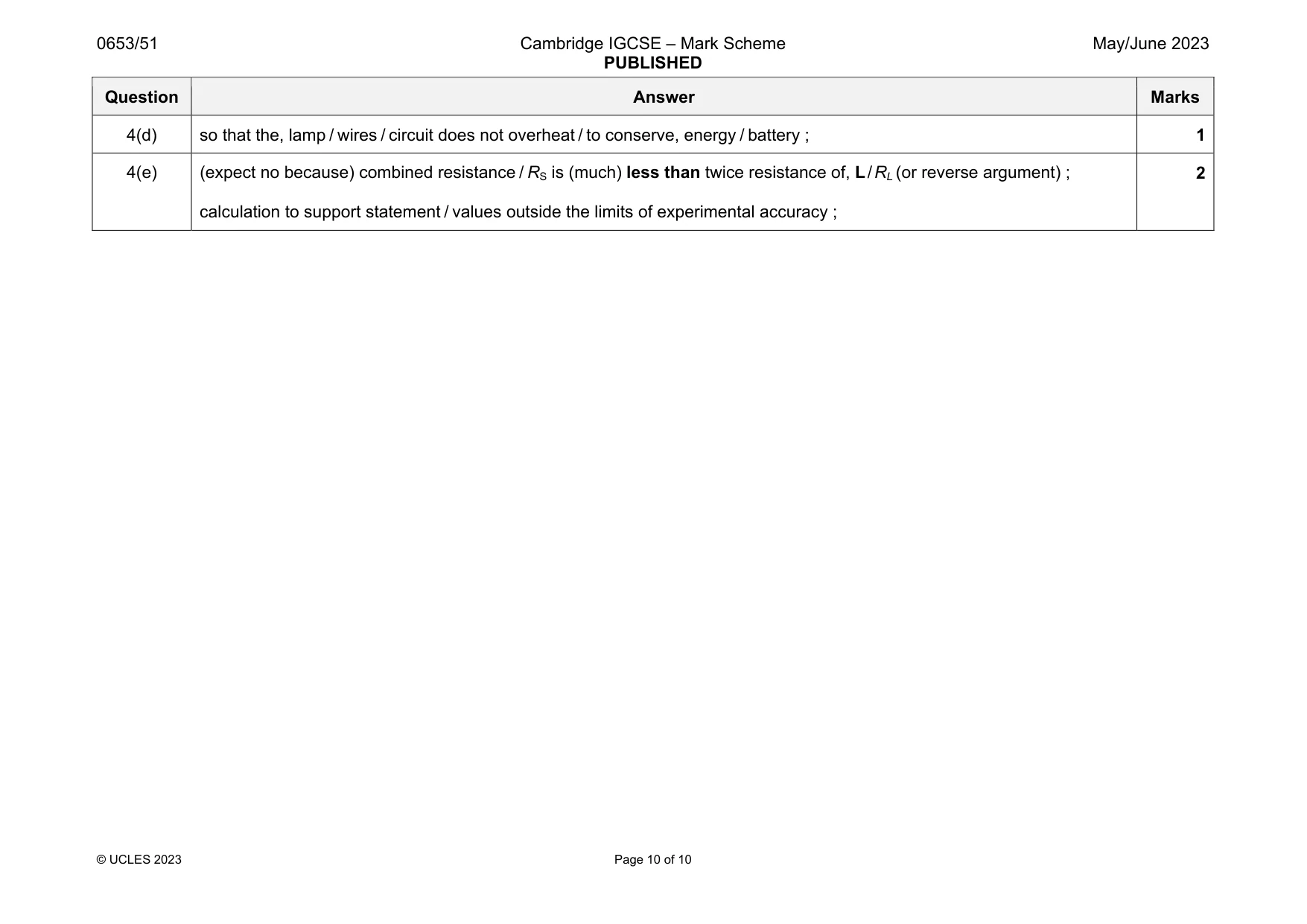 Mark scheme, page 10 of 10