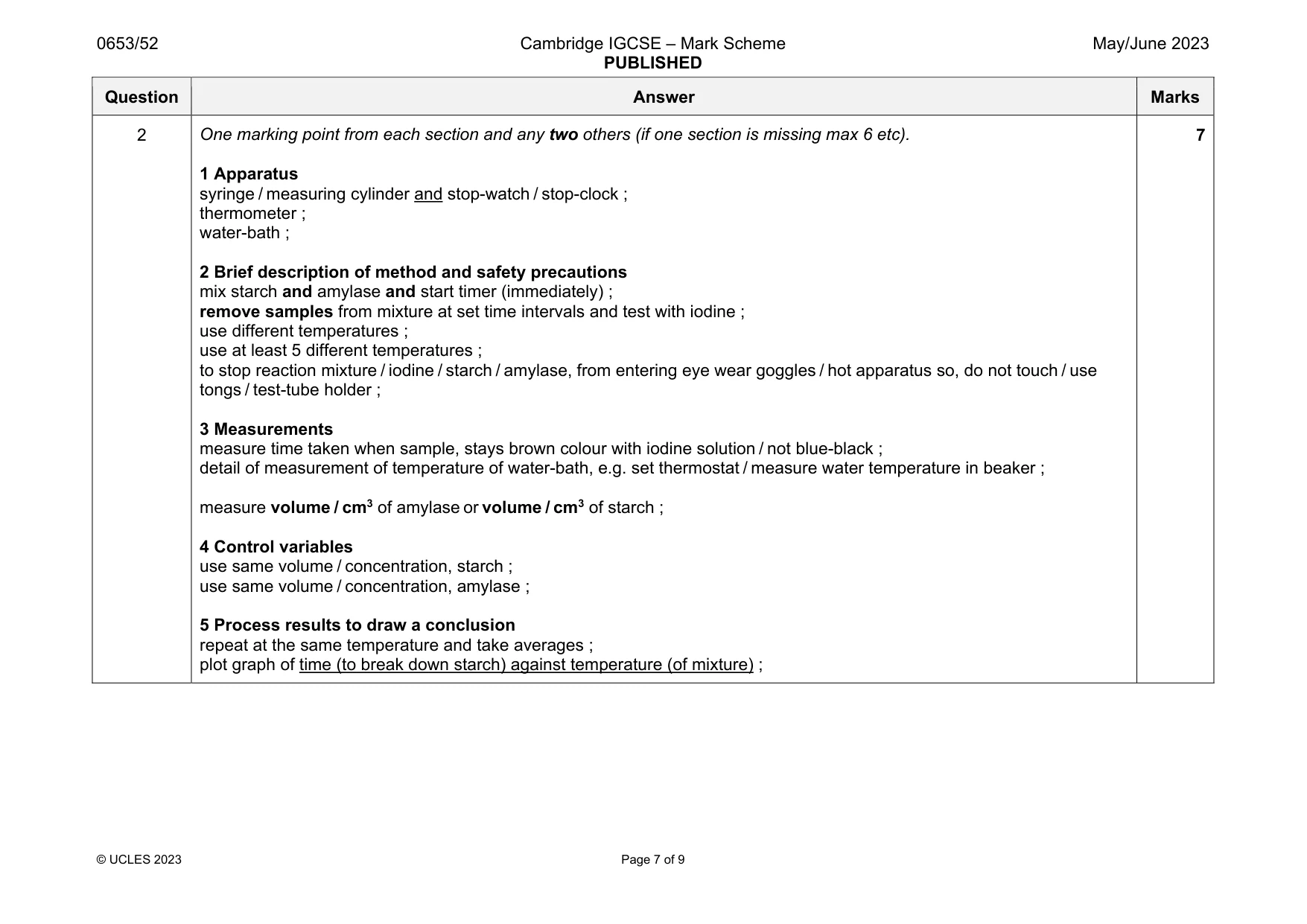 Mark scheme, page 7 of 9