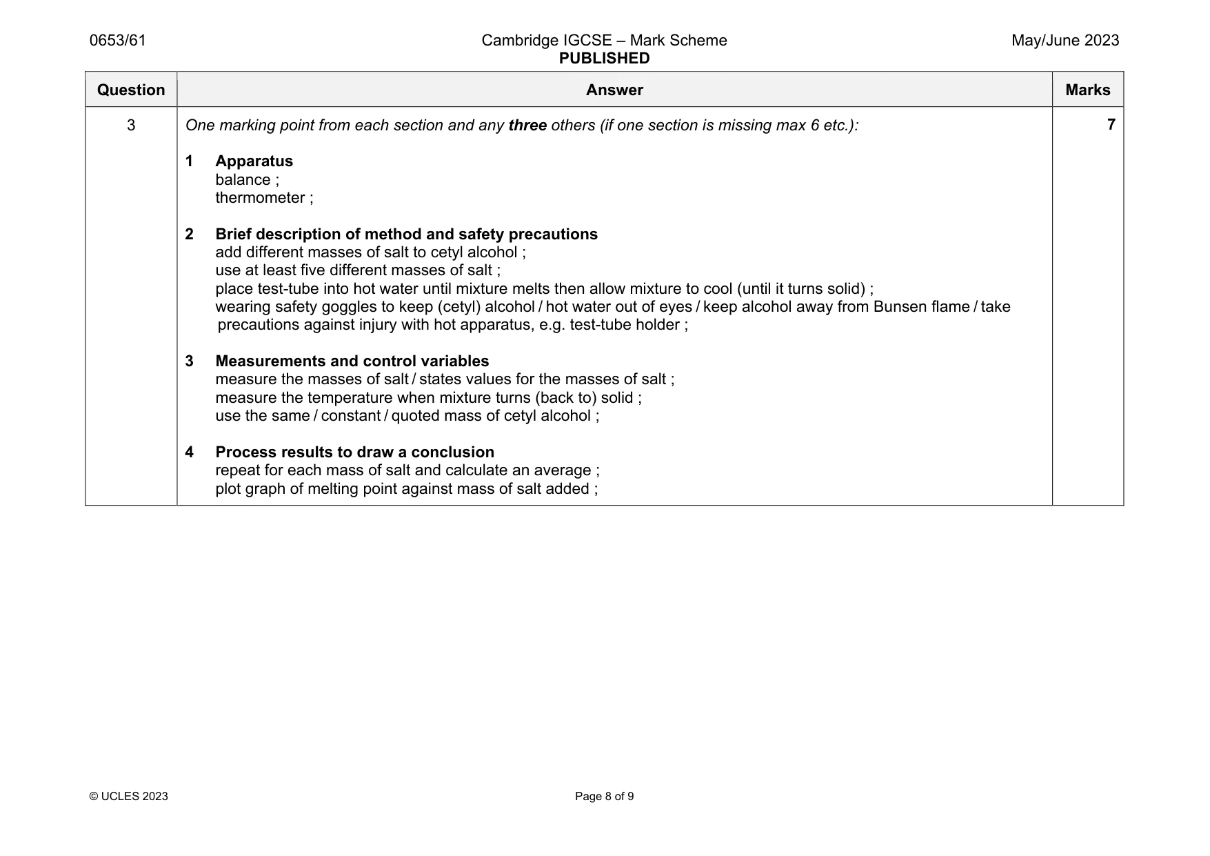 Mark scheme, page 8 of 9