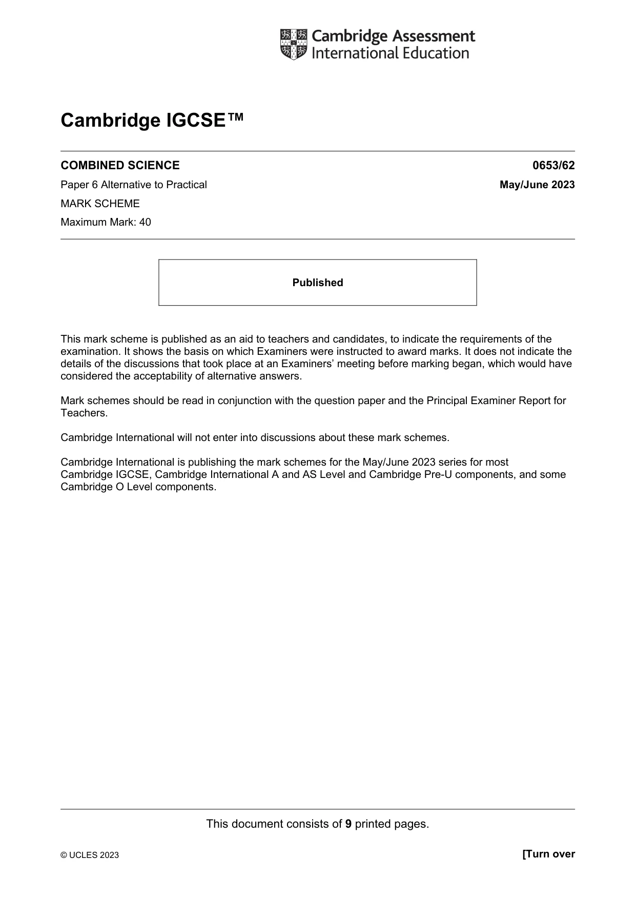 Mark scheme, page 1 of 9