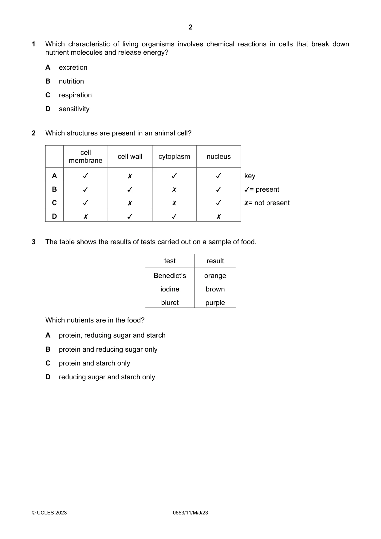 Cambridge IGCSE Science - Combined 0653 2023 May/June Paper 1 · Variant 1 question paper, page 2 of 16