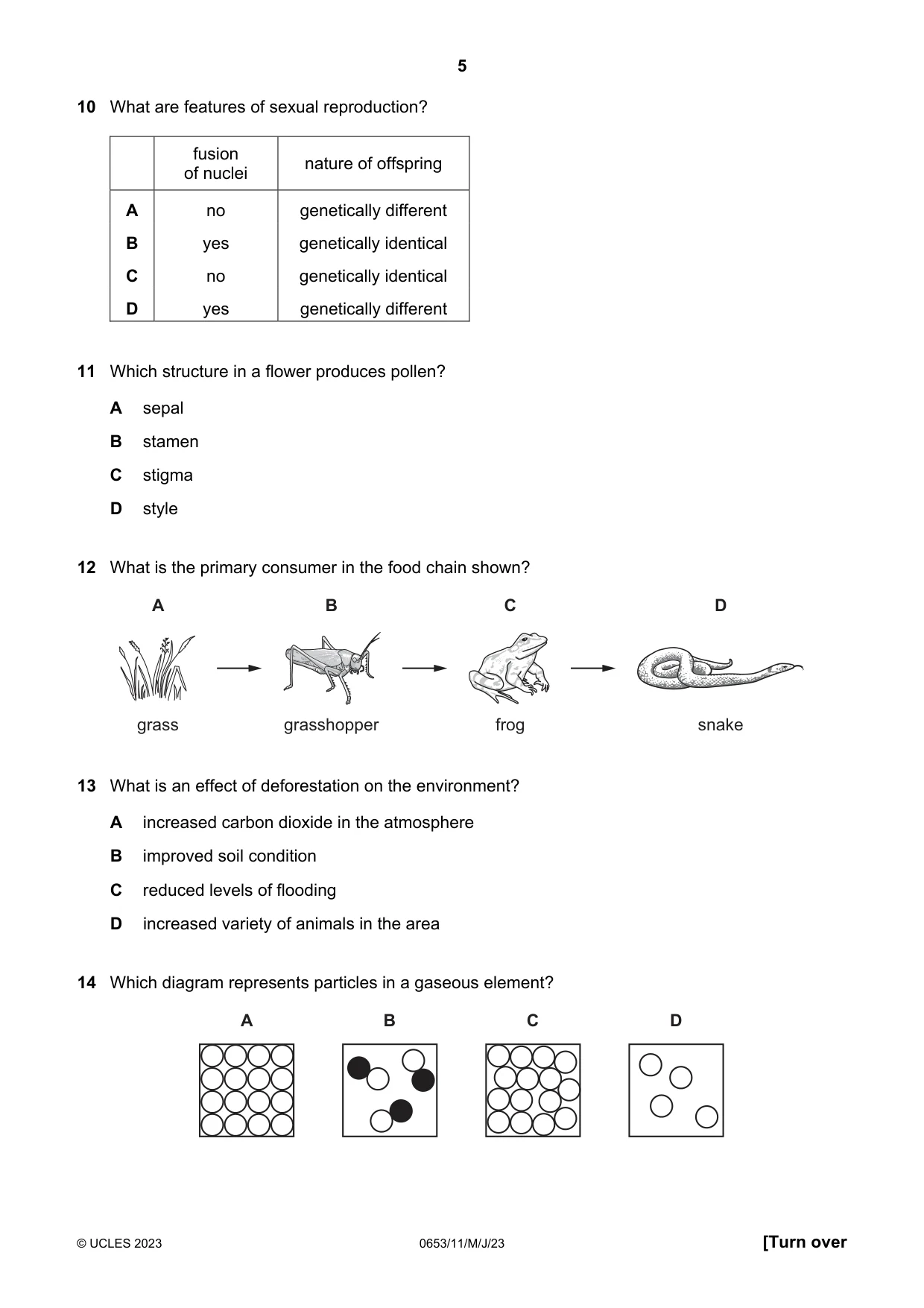 Cambridge IGCSE Science - Combined 0653 2023 May/June Paper 1 · Variant 1 question paper, page 5 of 16