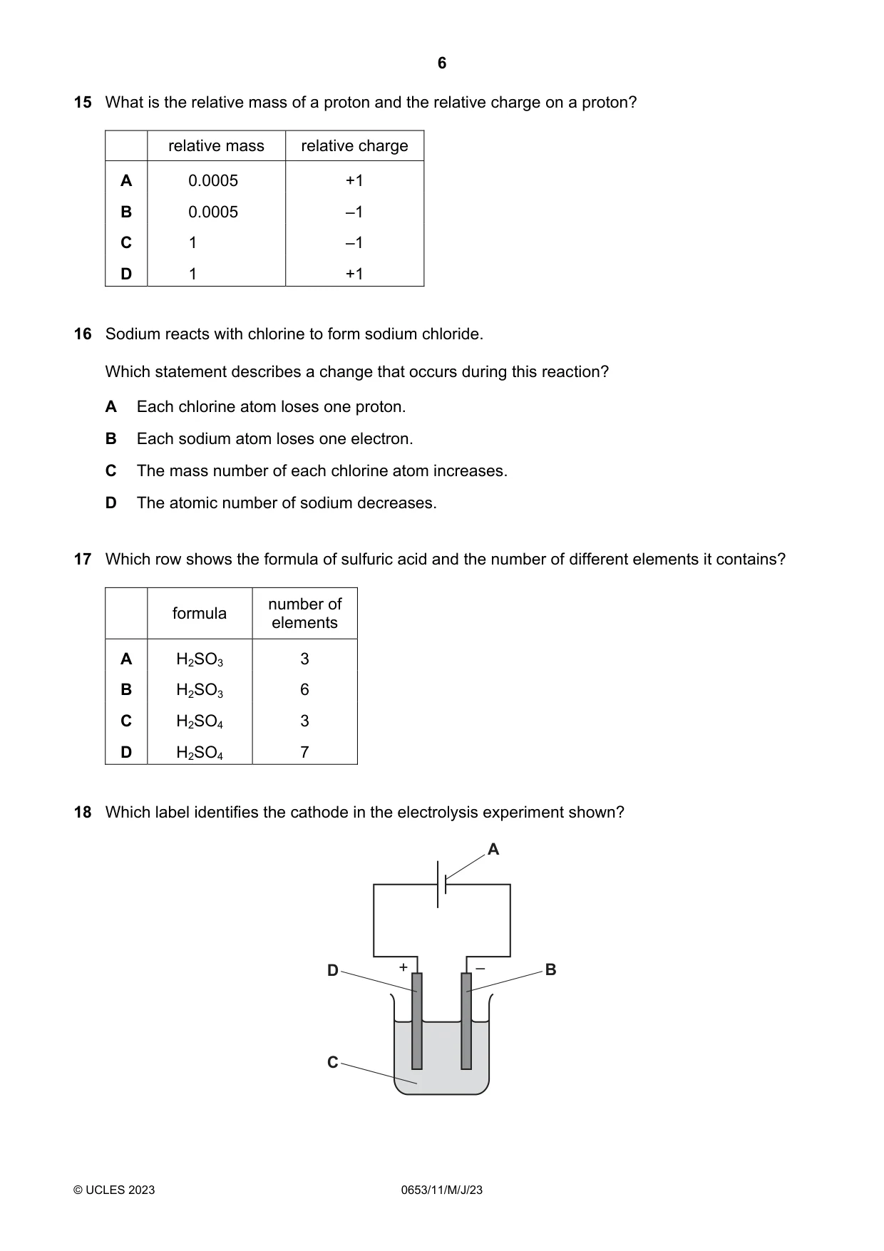 Cambridge IGCSE Science - Combined 0653 2023 May/June Paper 1 · Variant 1 question paper, page 6 of 16