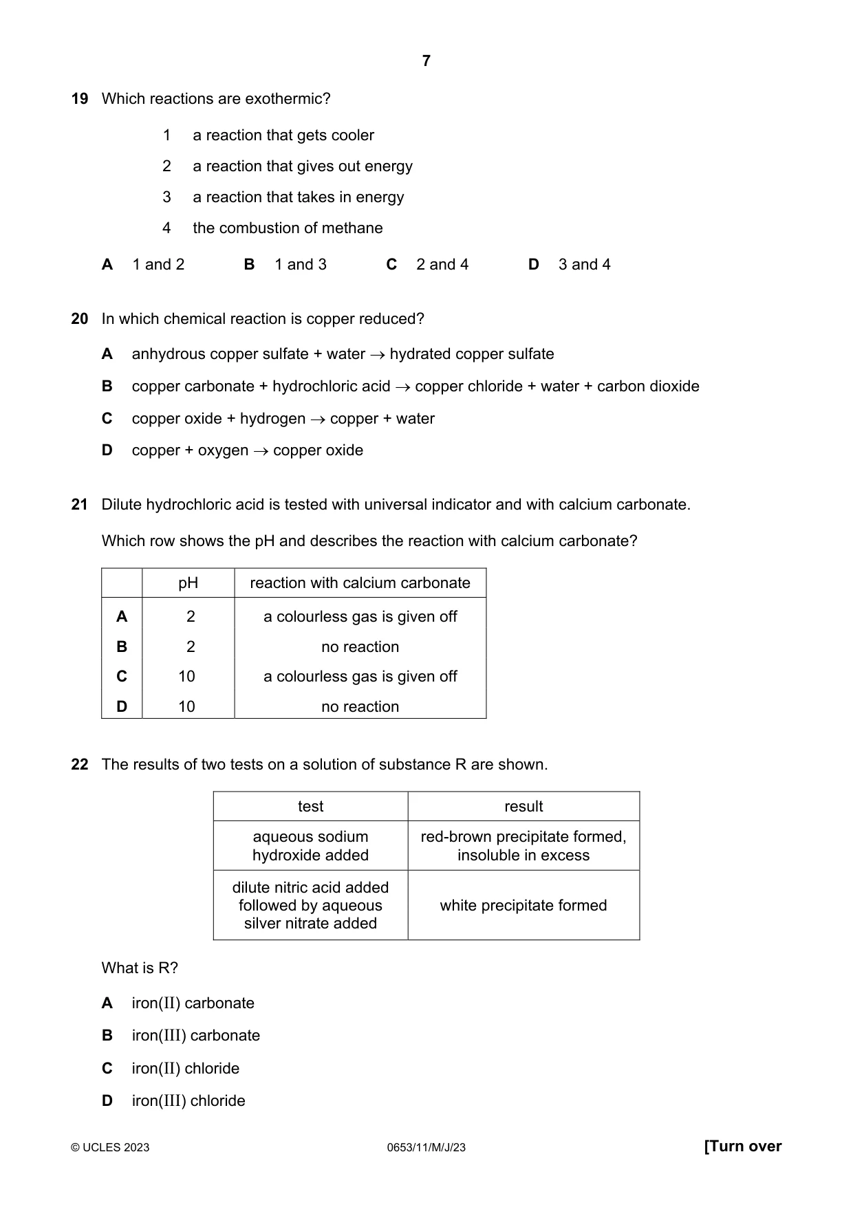Cambridge IGCSE Science - Combined 0653 2023 May/June Paper 1 · Variant 1 question paper, page 7 of 16
