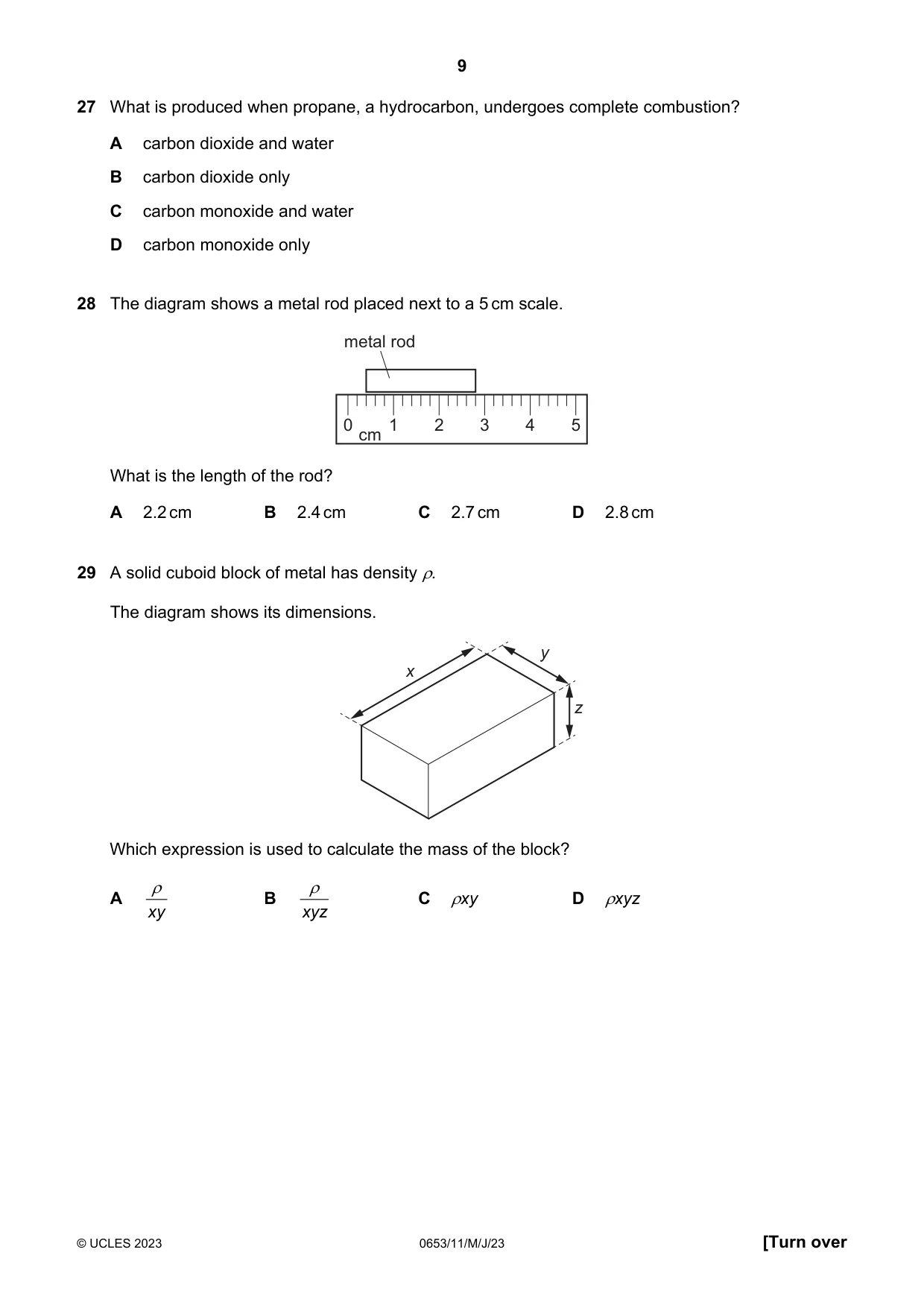 Cambridge IGCSE Science - Combined 0653 2023 May/June Paper 1 · Variant 1 question paper, page 9 of 16