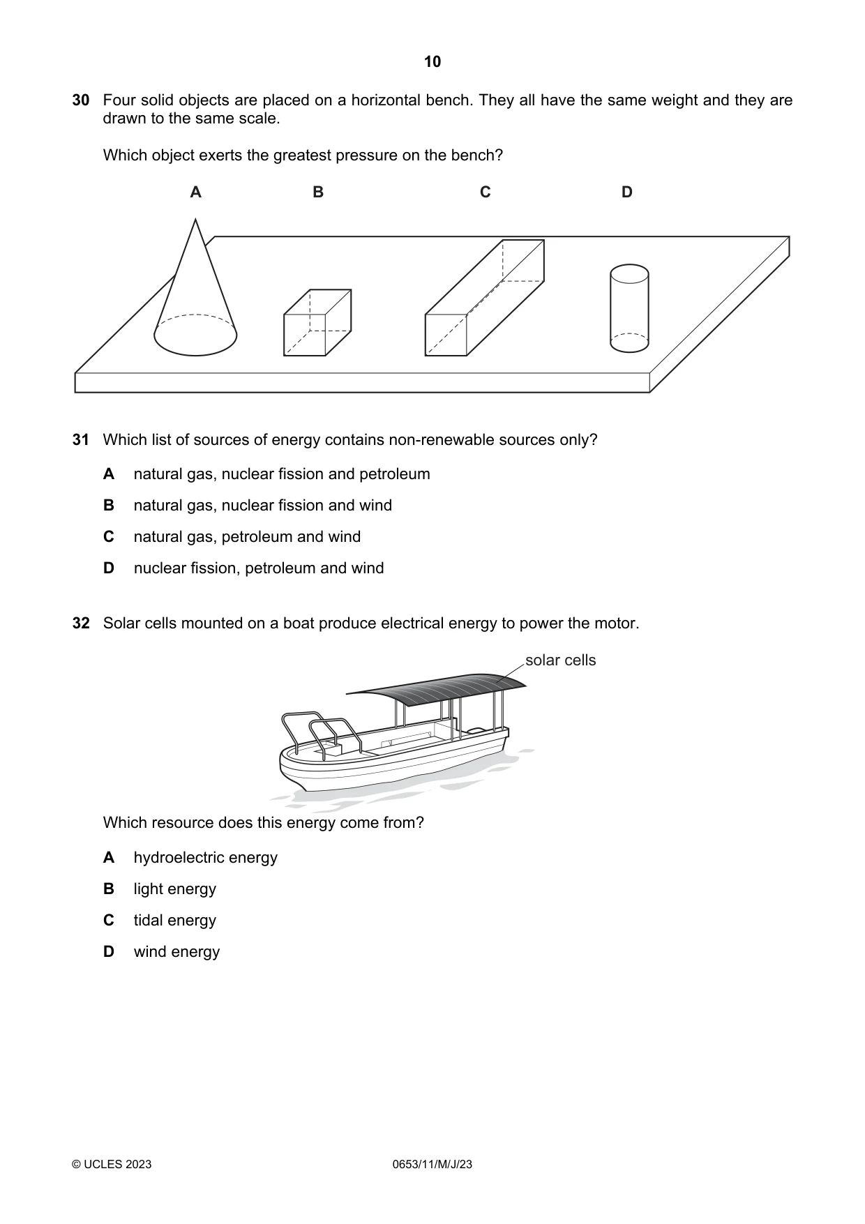 Cambridge IGCSE Science - Combined 0653 2023 May/June Paper 1 · Variant 1 question paper, page 10 of 16