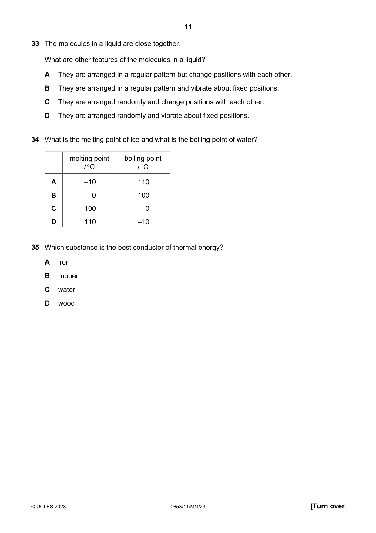 Cambridge IGCSE Science - Combined 0653 2023 May/June Paper 1 · Variant 1 question paper, page 11 of 16