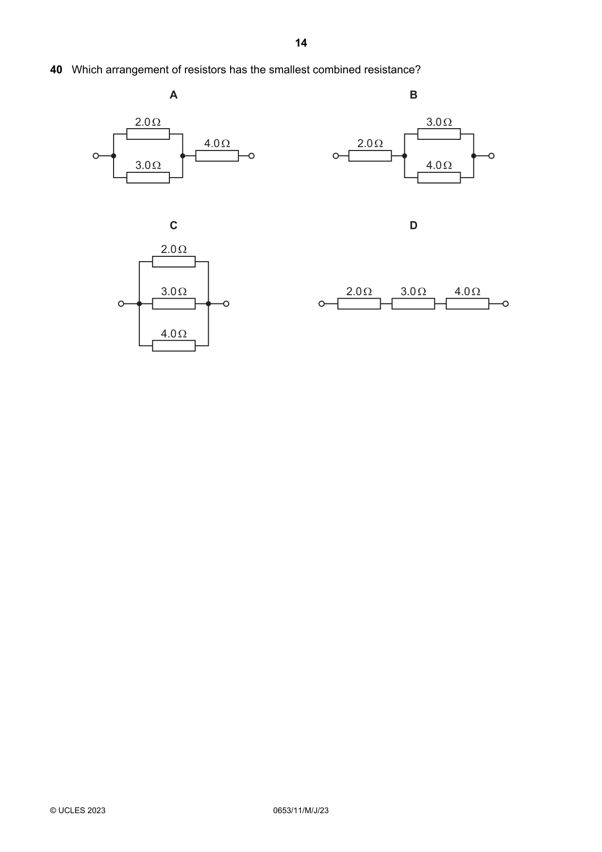 Cambridge IGCSE Science - Combined 0653 2023 May/June Paper 1 · Variant 1 question paper, page 14 of 16