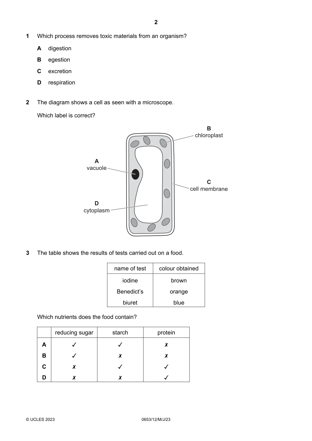 Cambridge IGCSE Science - Combined 0653 2023 May/June Paper 1 · Variant 2 question paper, page 2 of 16