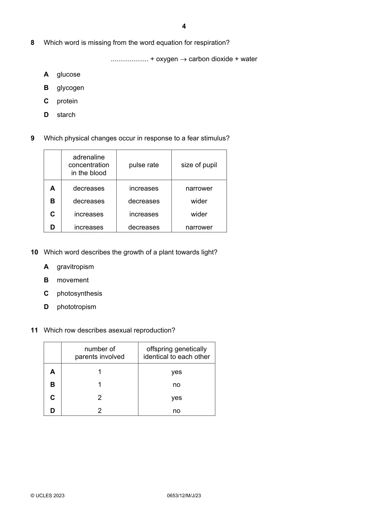 Cambridge IGCSE Science - Combined 0653 2023 May/June Paper 1 · Variant 2 question paper, page 4 of 16