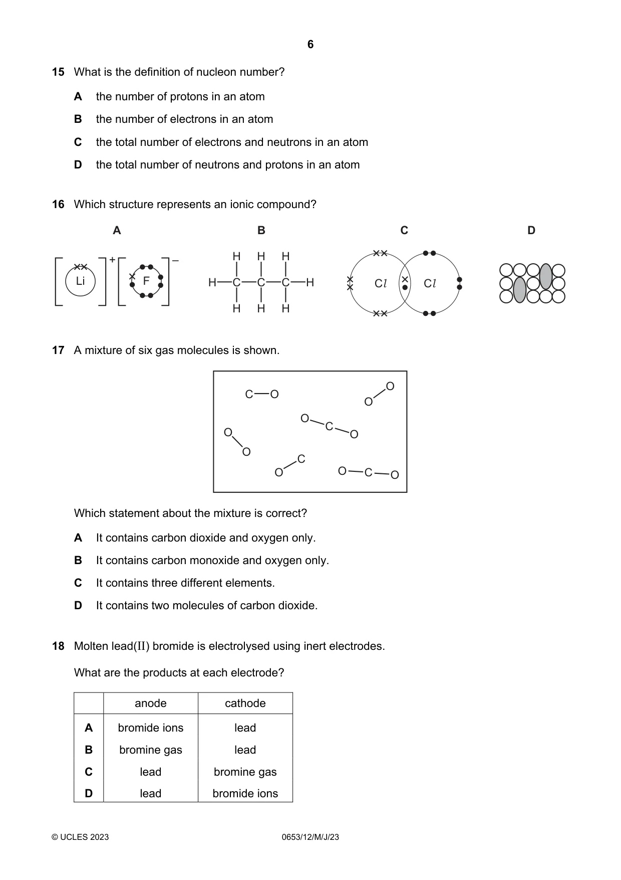 Cambridge IGCSE Science - Combined 0653 2023 May/June Paper 1 · Variant 2 question paper, page 6 of 16