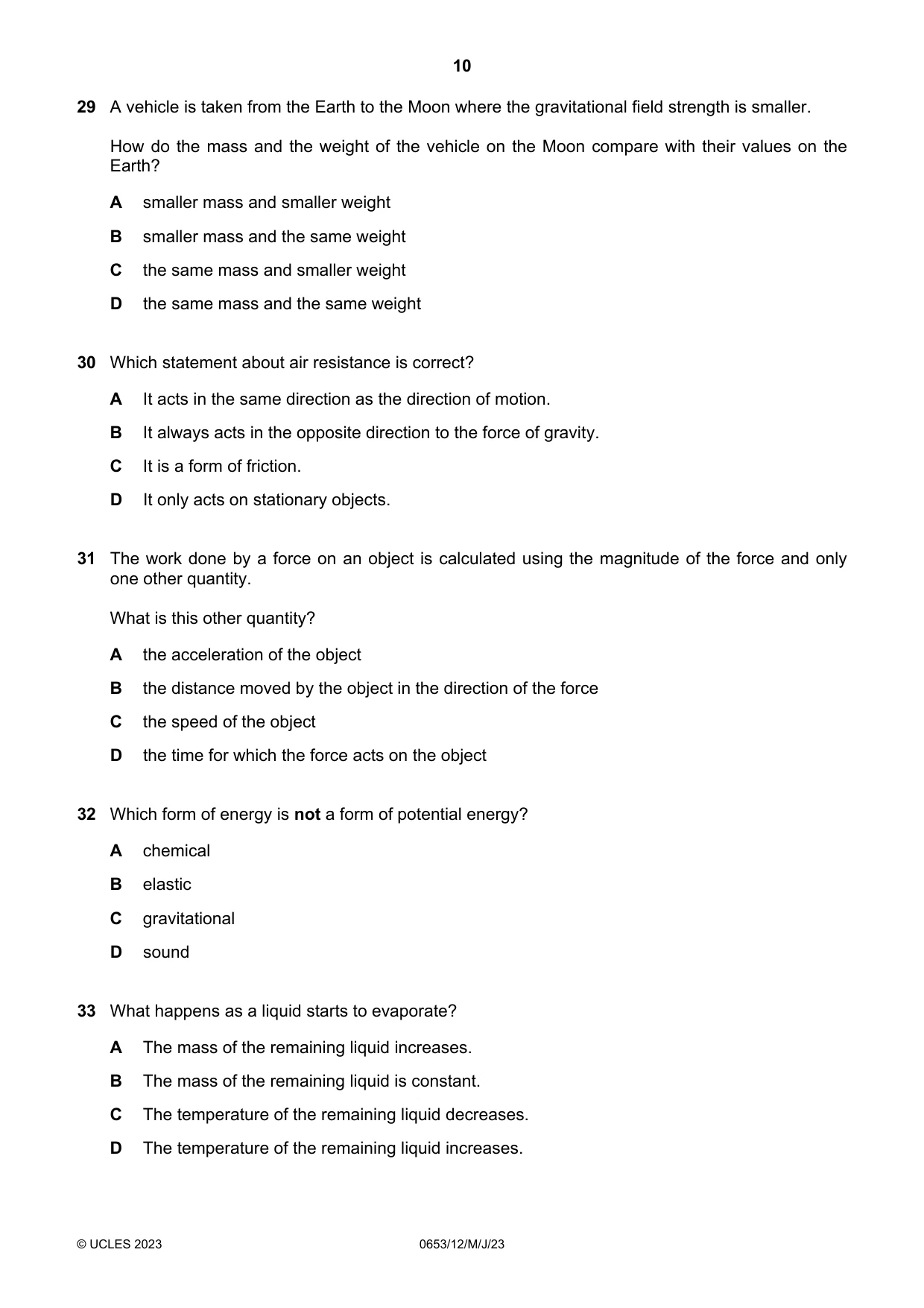 Cambridge IGCSE Science - Combined 0653 2023 May/June Paper 1 · Variant 2 question paper, page 10 of 16